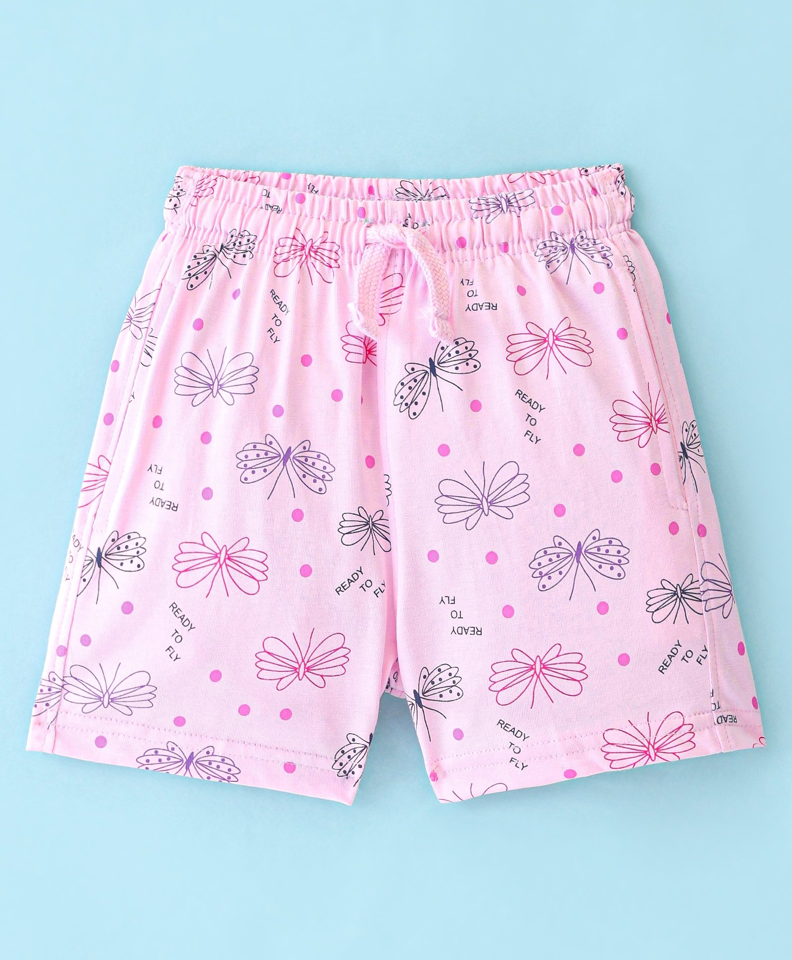 Doreme Single Jersey Knee Length  Shorts with Butterfly Print - Pink-image-48