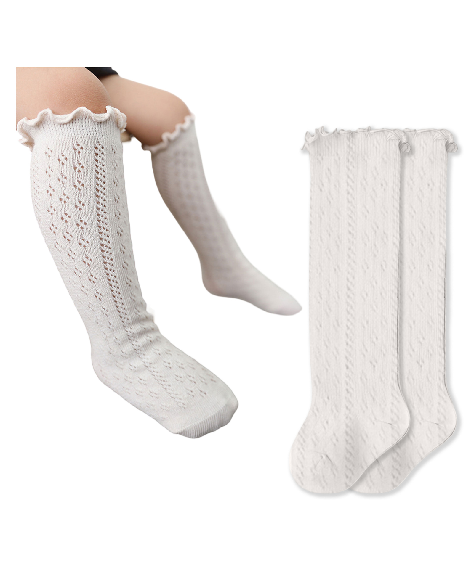 Bembika Baby Knee High Socks Baby Girls Boys Cotton Knee Socks Cute Fashion Soft Elastic Socks For Toddlers- Off White-image-40