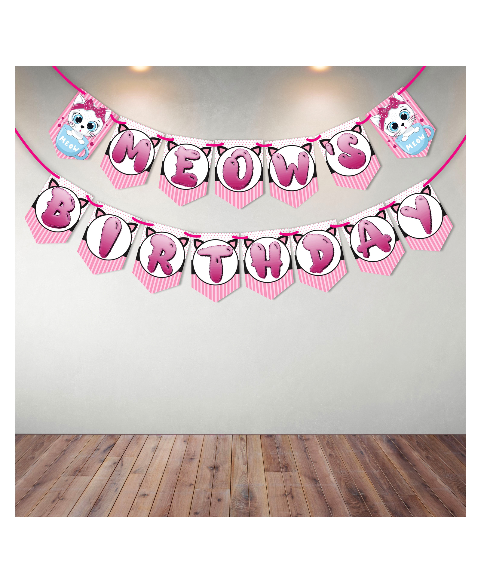 Wobbox Happy Birthday Banner, Cat Theme Decoration Items Pink -Pack Of 1-image-21