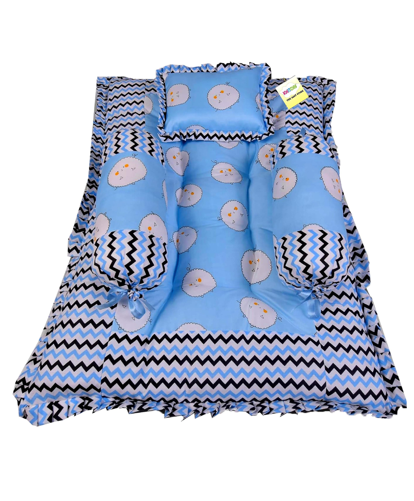 Babytoons New Born Baby Bedding Mattress/Gadda Bed Set for Babies with 2 Side Bolster & Head Pillow | Baby Sleeping Bed for 0 to 12 Months (Blue)-picture-17
