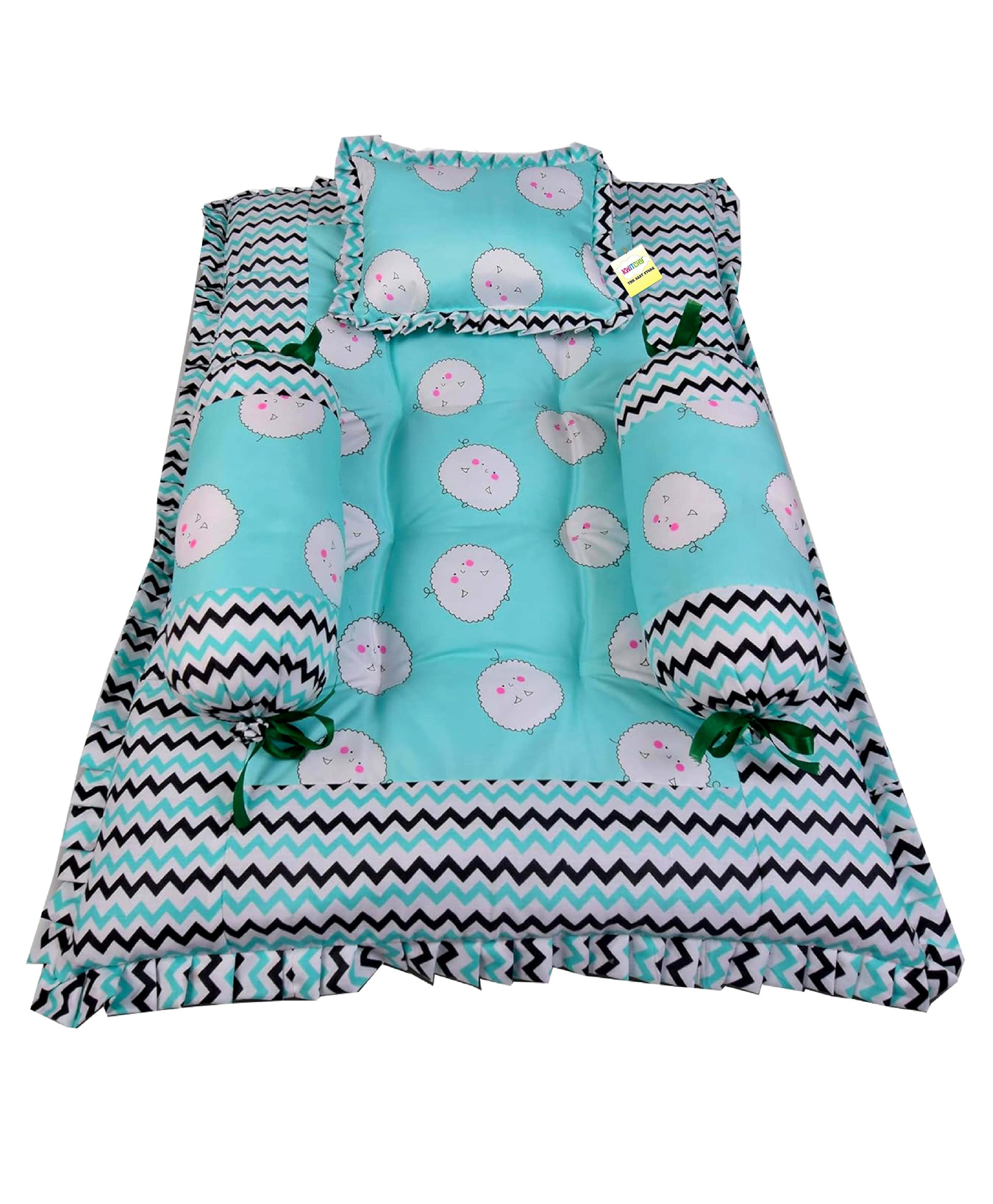 Babytoons New Born Baby Bedding Mattress/Gadda Bed Set for Babies with 2 Side Bolster & Head Pillow | Baby Sleeping Bed for 0 to 12 Months (Green)-picture-28