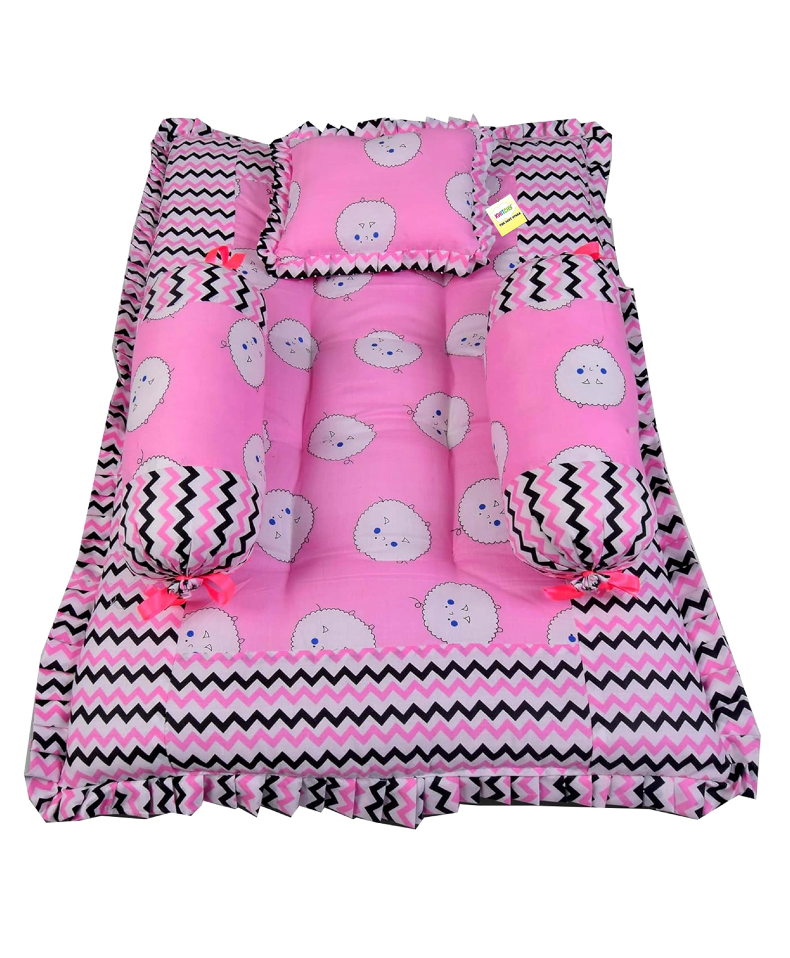 Babytoons New Born Baby Bedding Mattress/Gadda Bed Set for Babies with 2 Side Bolster & Head Pillow | Baby Sleeping Bed for 0 to 12 Months (Pink)-picture-20