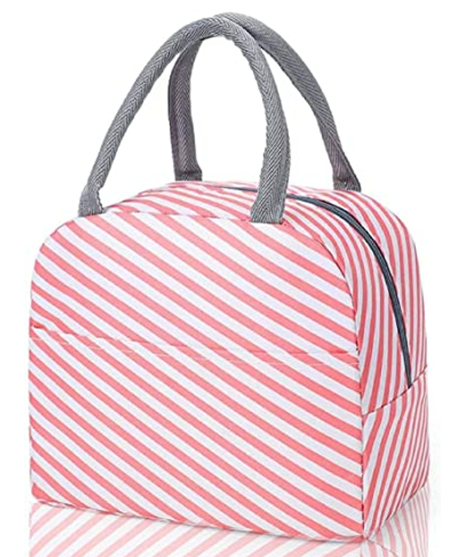 House of Quirk Insulated Lunch Bags Small for Women Work Student Kids to School Organizer Storage Lunch Box - Pink Stripes-picture-19