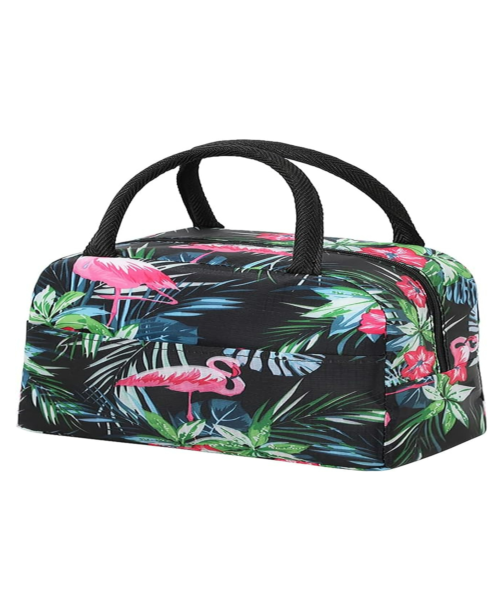 House of Quirk Insulated Lunch Bag Office Lunch Bag Waterproof for Women  Men  School and Office Girls Kids - Black Flamingo-picture-29
