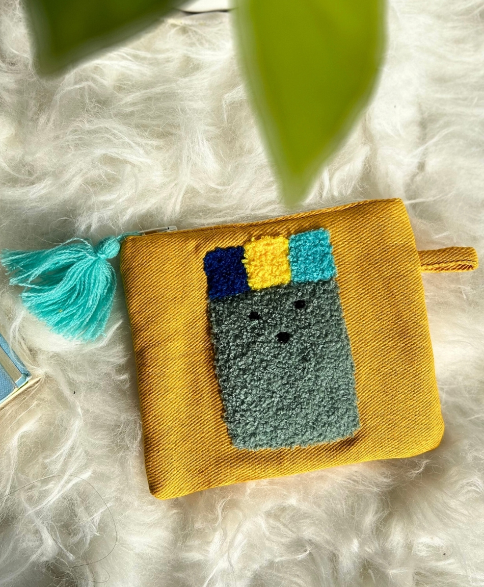 Jasmey Homes Wonder Hand Cotton Pouch with Zipper for Unique Gifting, Storing Stationery, Make up, Medicine and Toiletry Items ( (Multicolor, 15 x15 cm) (Yellow)-image-2