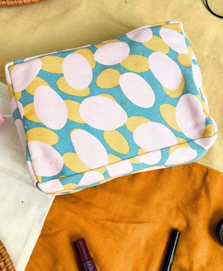 Jasmey Homes Fusion Fantasy Hand Cotton Pouch with Zipper for Gifting, Storing Stationery, Make up, Medicine and Toiletry Items - Multicolor-image-3