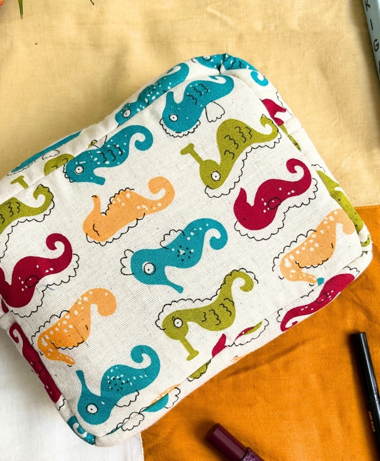 Jasmey Homes Sea Horse Hand Pouch with Zipper for Unique Gifting, Storing Stationery, Make up, Medicine and Toiletry Items Multicolor-picture-6