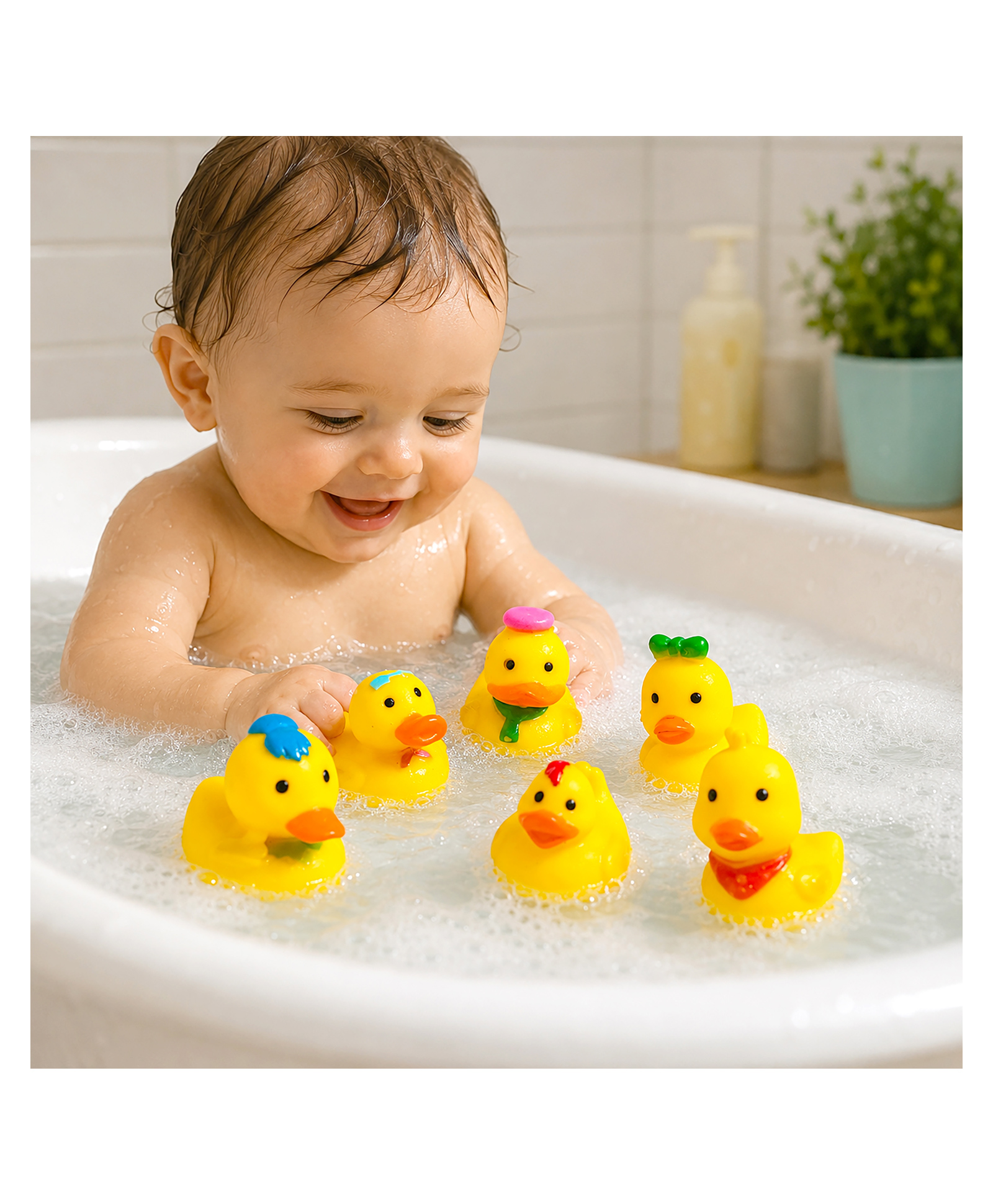 VGRASSP Baby Bathing Multicolor Rubber Squeaky Ducks Toy Set Floating Bath Tub Toys Lovely Soft Duck Set for Toddlers Non - Toxic sound Toy for Kids, Set of 6, Small-image-9