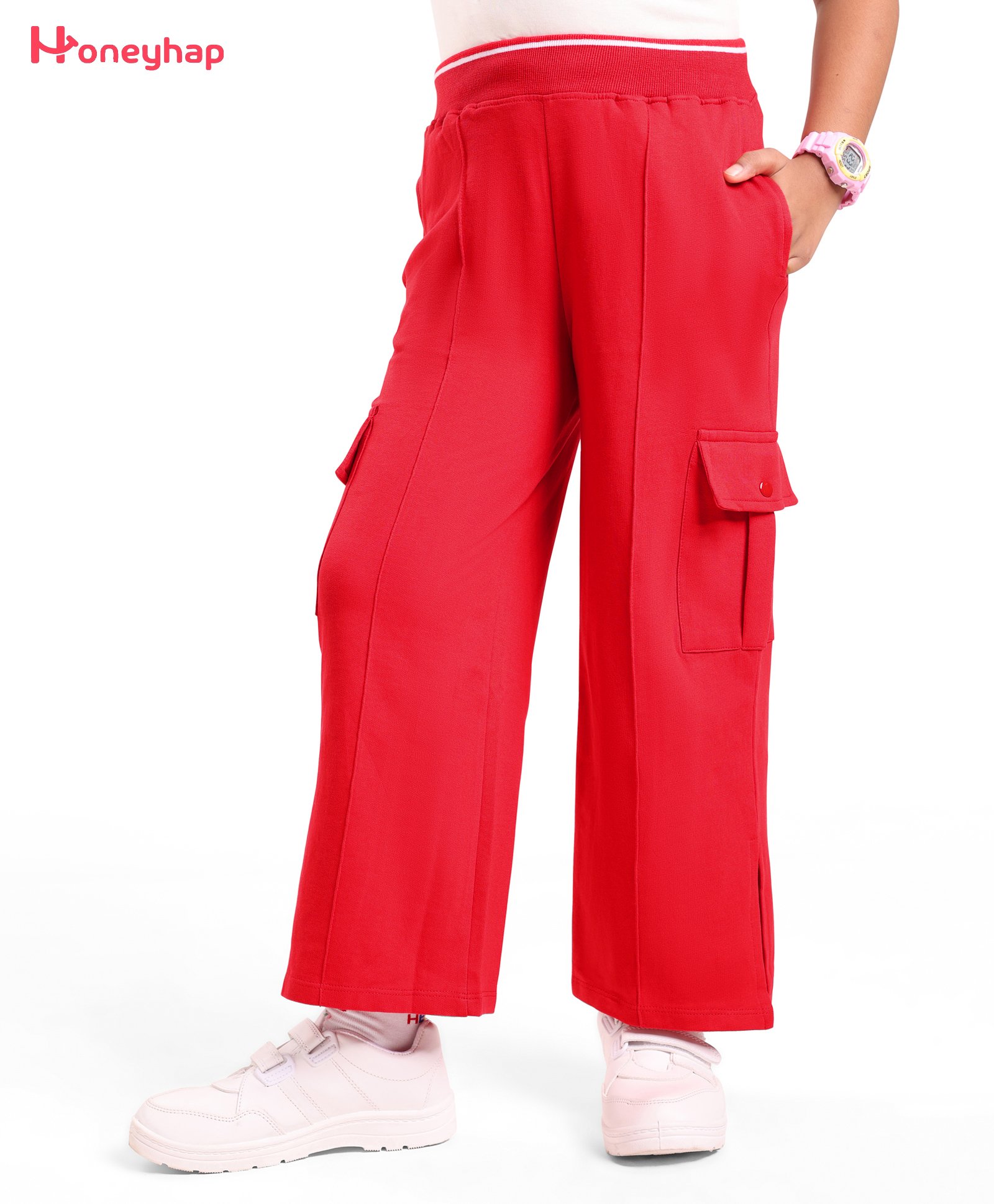 Honeyhap Premium 100% Cotton Looper Knit Full Length Track Pant with Bio Finish Solid Colour - Red-image-38