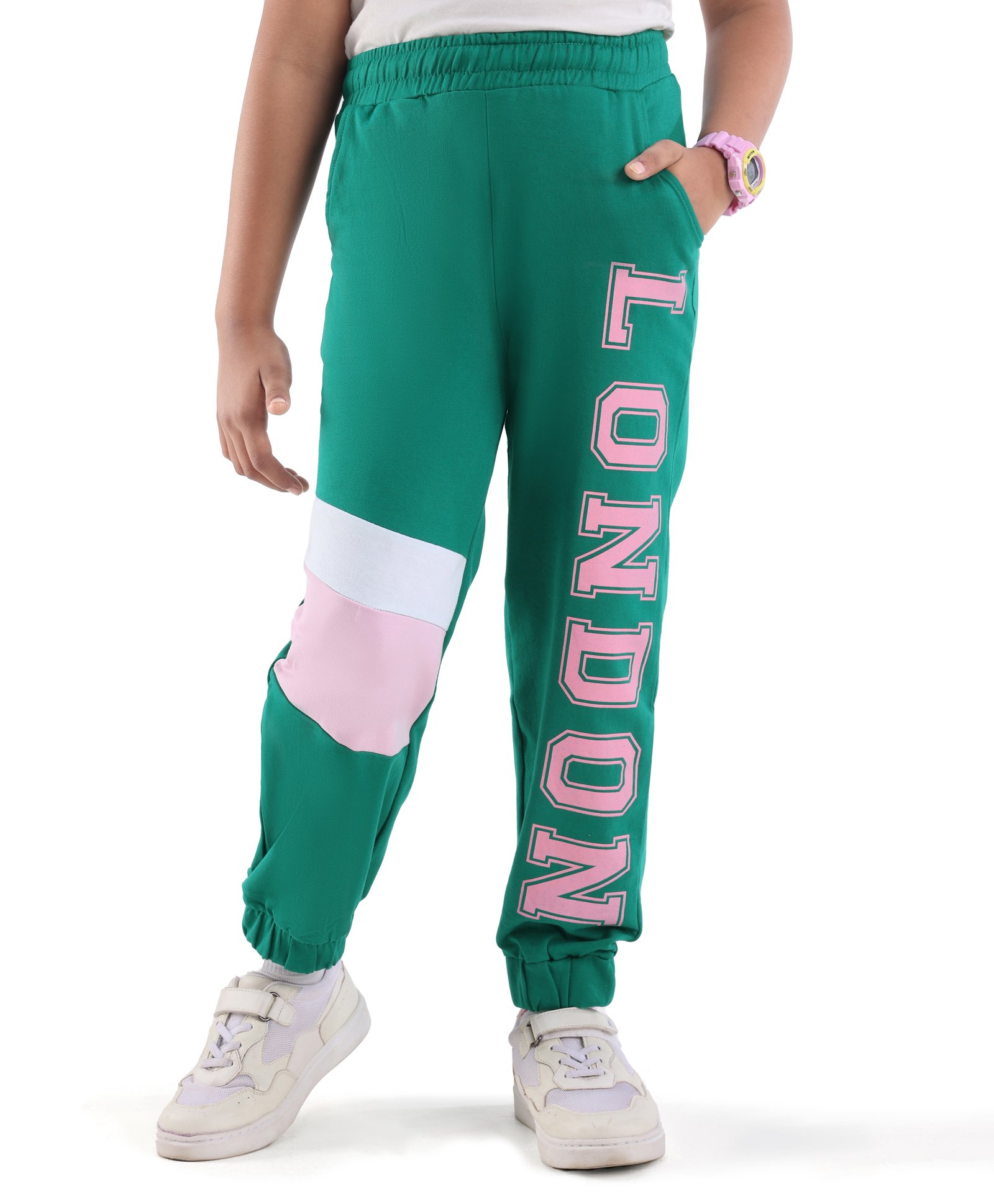 Honeyhap Premium  100% Cotton Looper Full Length Lounge Pant with Pockets Text Print - Green-picture-38