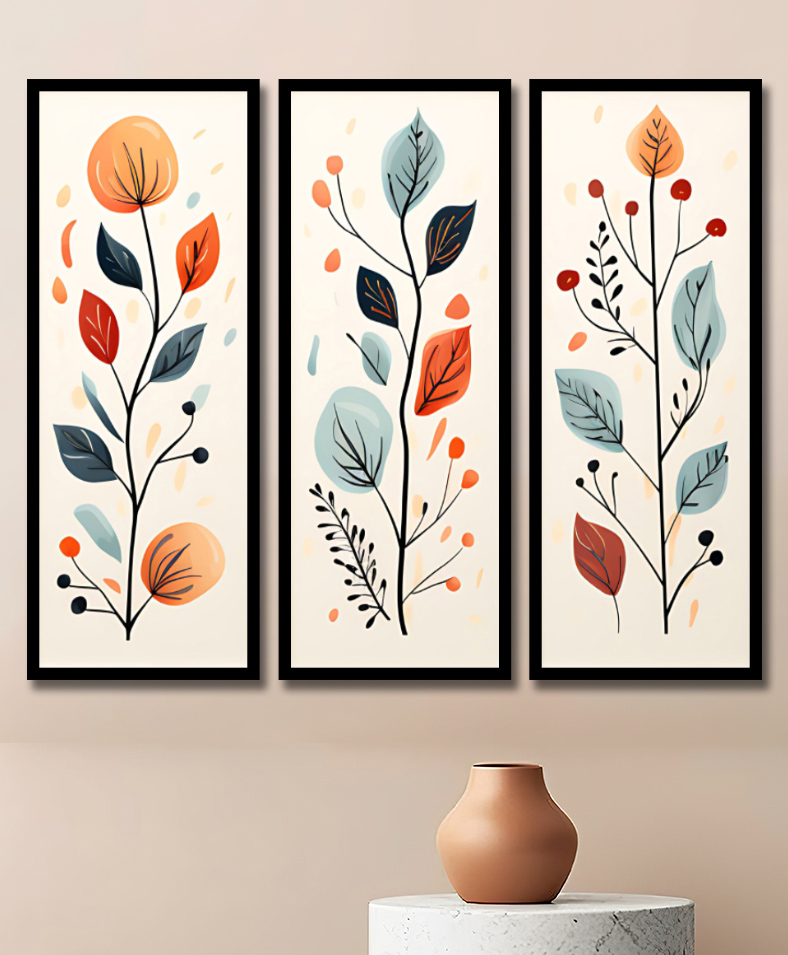 WENS Set Of 3 Multicolor Floral Theme Framed Paintings Black-image-24