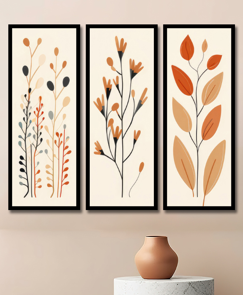 WENS Set Of 3 Multicolor Blooming Floral Theme Framed Paintings Black-image-25