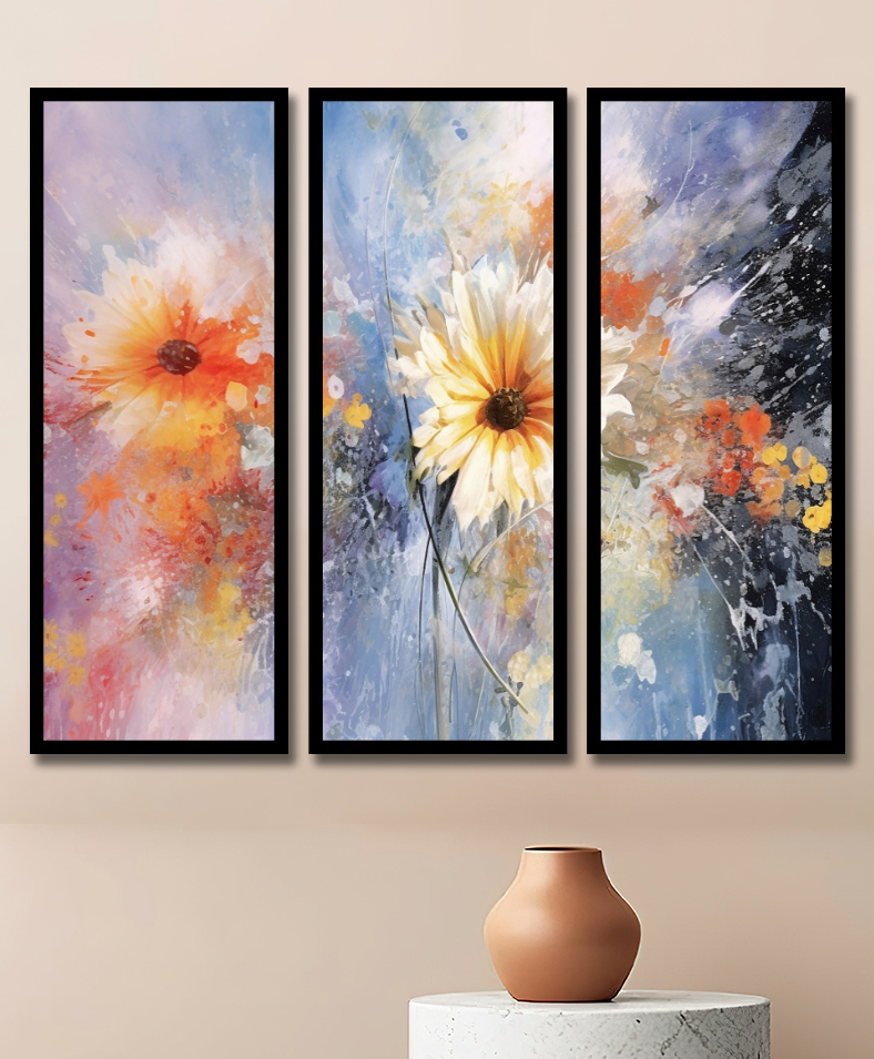 WENS Set Of 3 Multicolor Sanlian Leaves Framed Paintings Black-image-26