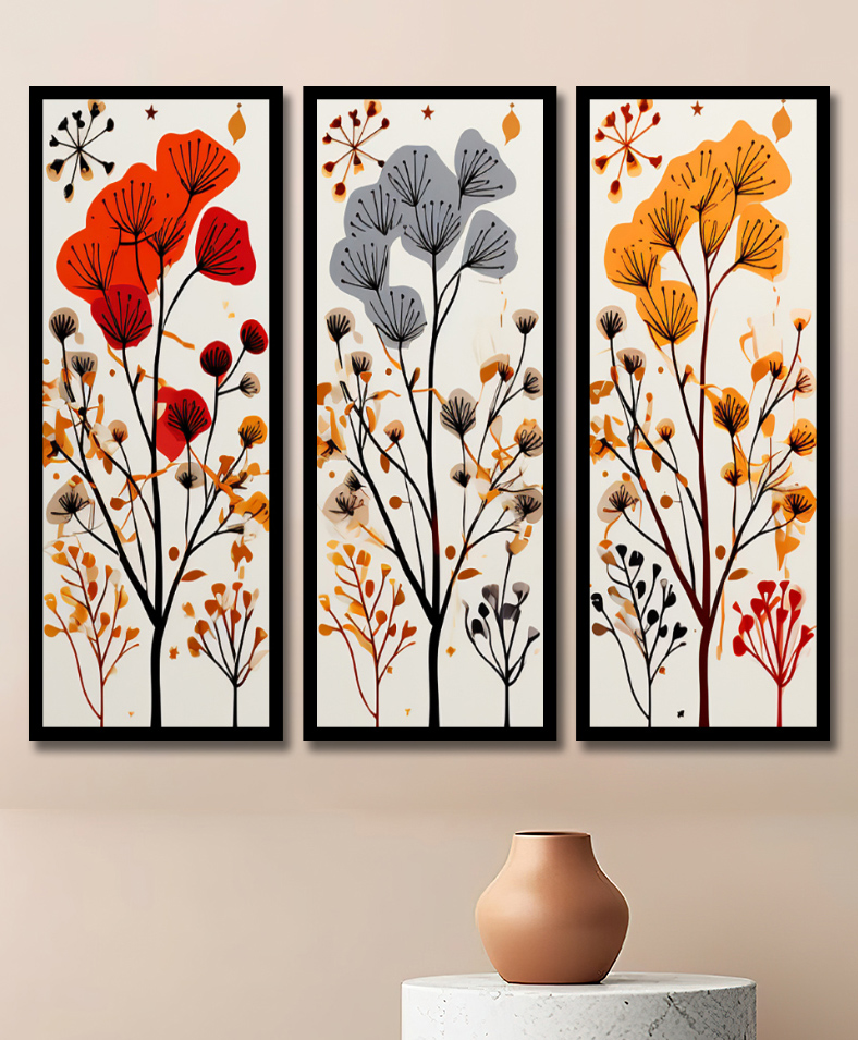 WENS Set Of 3 Multicolor Poppy Flower Theme Framed Paintings Black-image-18