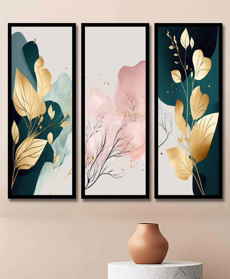 WENS Set Of 3 Multicolor Botanical Flower Theme Framed Paintings  Black-image-3