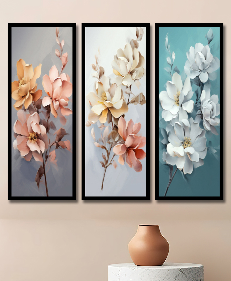 WENS Set Of 3 Multicolor Abstarct Fantasy Floral  Theme Framed Paintings  Black-image-4