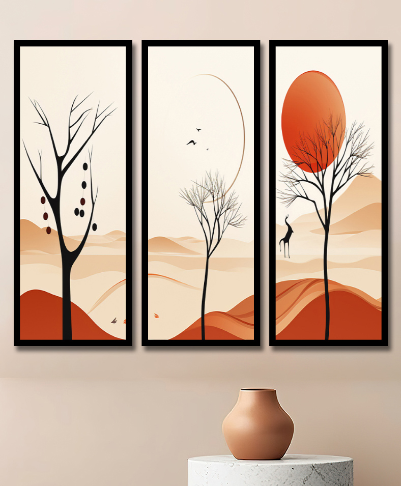 WENS Set Of 3 Multicolor Landscape Nature Theme Framed Paintings Black-image-20