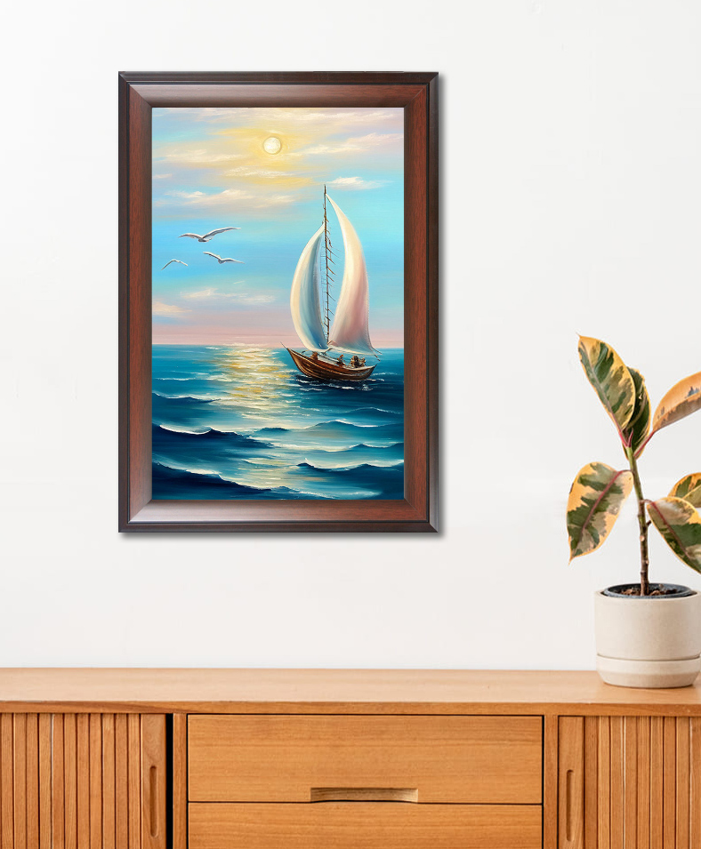 WENS COLORFUL SAILING SHIP FRAMED WALL ART PAINTING Brown-image-45