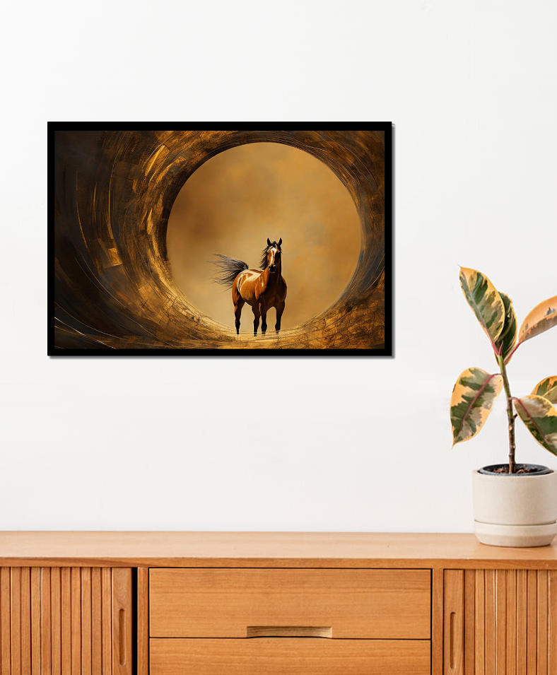 WENS VASTU HORSE DESIGN FRAMED WALL ART PAINTING Black-picture-20