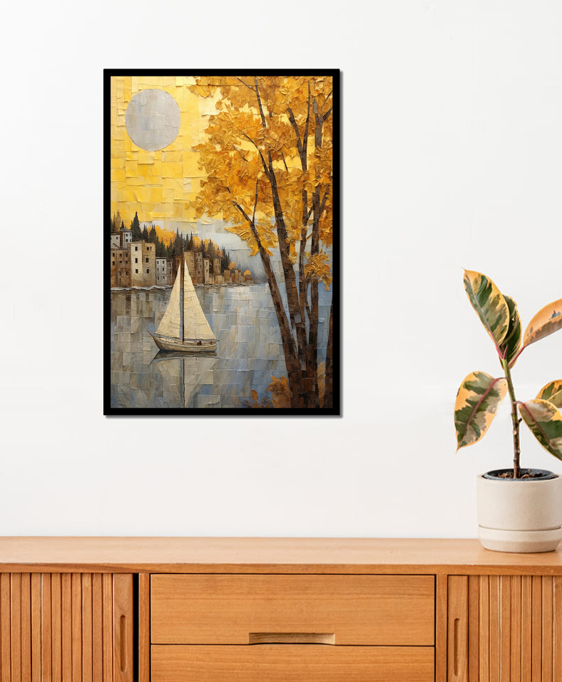 WENS Sailing Boat Framed Wall Art Painting Black-image-30