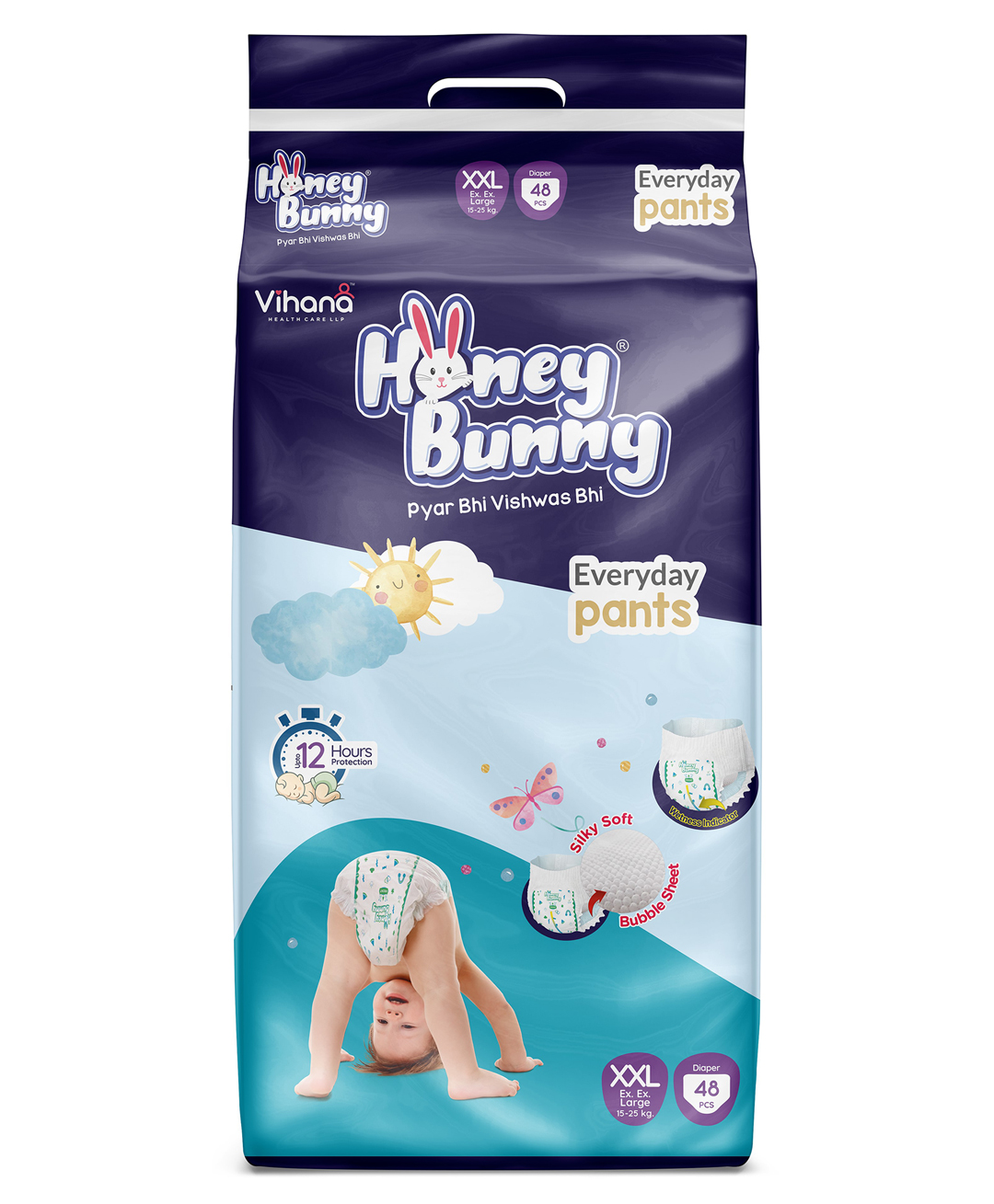Honey Bunny Everyday Baby Pants Diapers with Silky Soft - Bubble sheet,Wetness Indicator (XXL, 48)-image-47