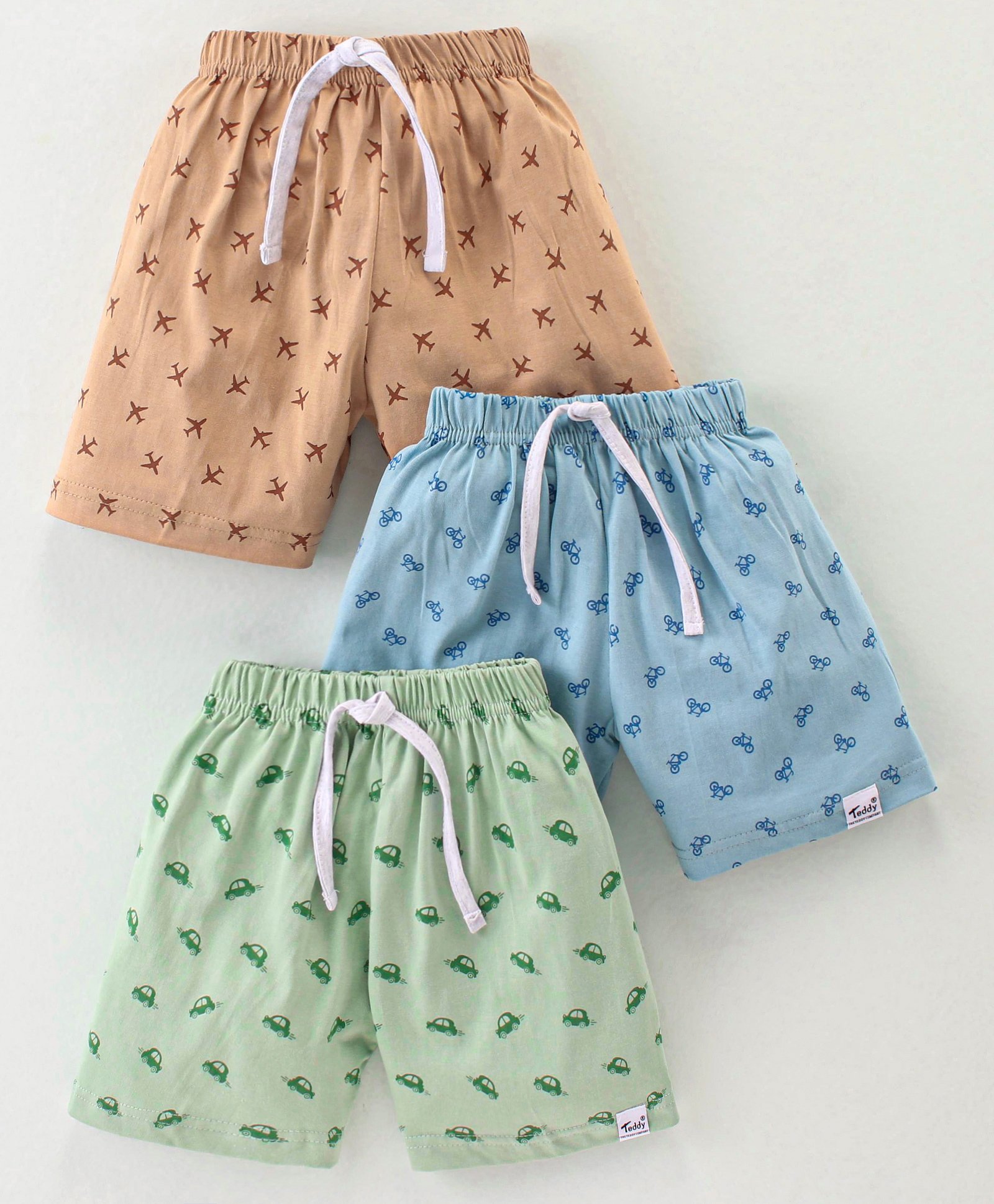 Teddy Sinker Above Knee Length Shorts Aeroplane Print Pack of 3 - Multicolour-picture-47