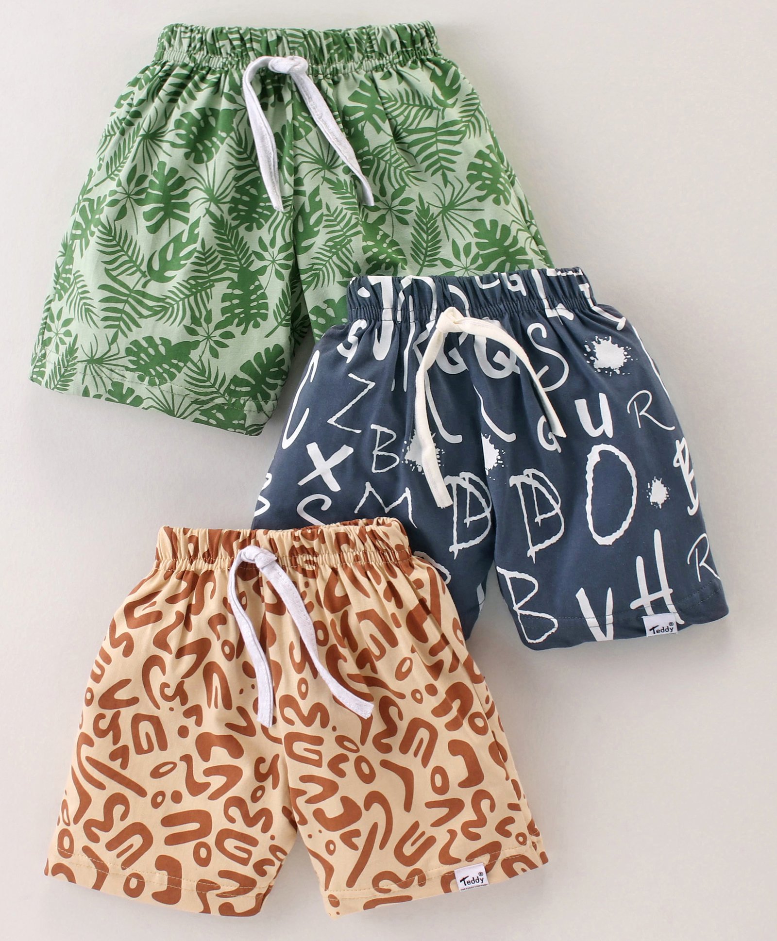 Teddy Sinker Above Knee Length Shorts with Leaf Print pack of 3 - Multicolour-picture-40