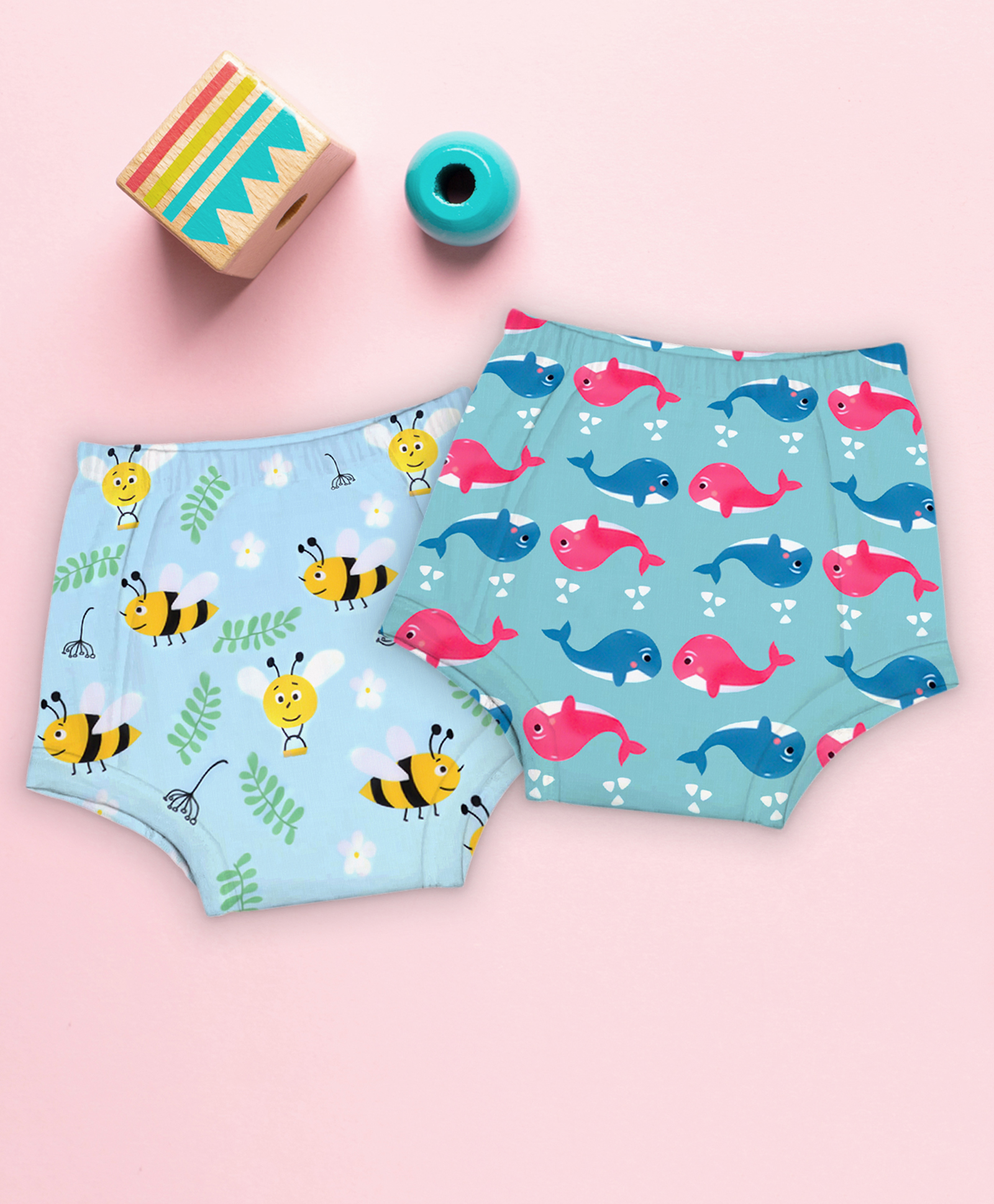 mom's home Moms Home 100% Cotton Unisex Baby Padded Underwear -Bee & Fish -Size 2 (2-3Y) - Pack of 2-picture-41
