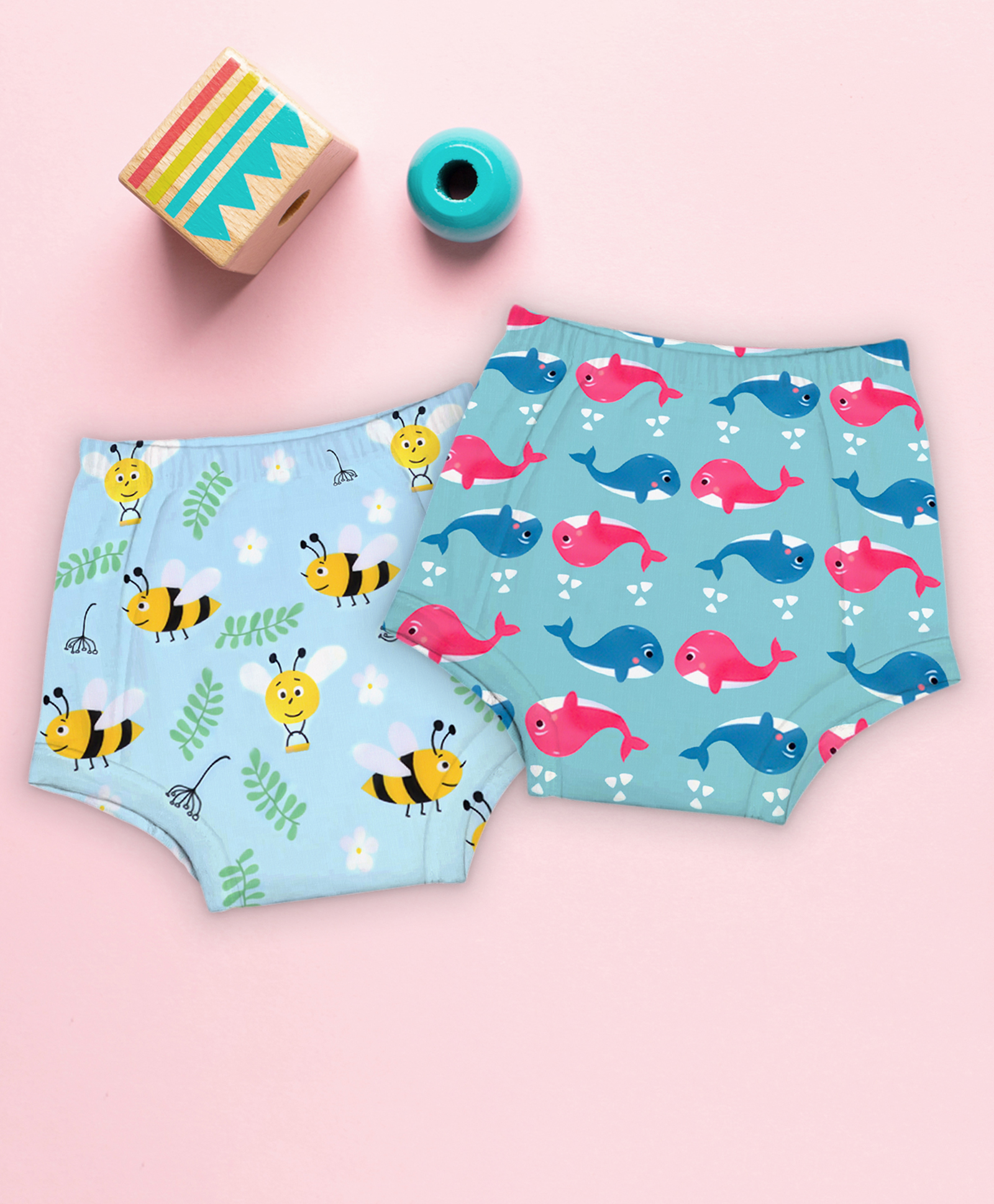 mom's home Moms Home 100% Cotton Unisex Baby Padded Underwear -Bee & Fish -Size 3 (3-4Y) - Pack of 2-picture-40