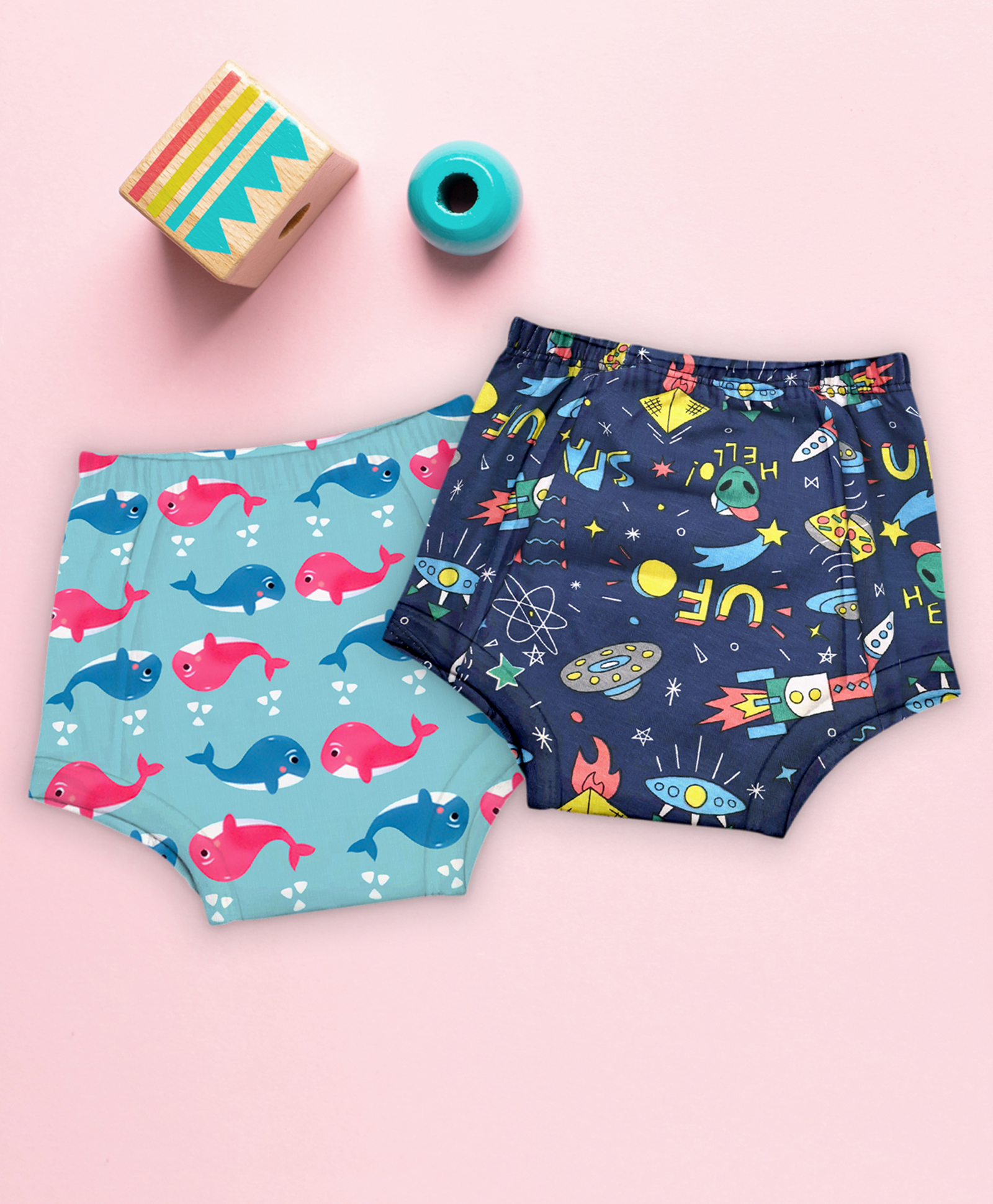 mom's home Moms Home 100% Cotton Unisex Baby Padded Underwear -Fish & Rocket -Size 2 (2-3Y) - Pack of 2-picture-39