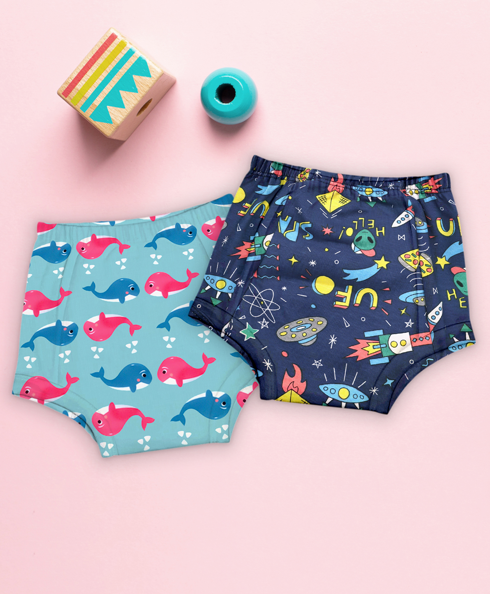 mom's home Moms Home 100% Cotton Unisex Baby Padded Underwear -Fish & Rocket -Size 3 (3-4Y) - Pack of 2-picture-37