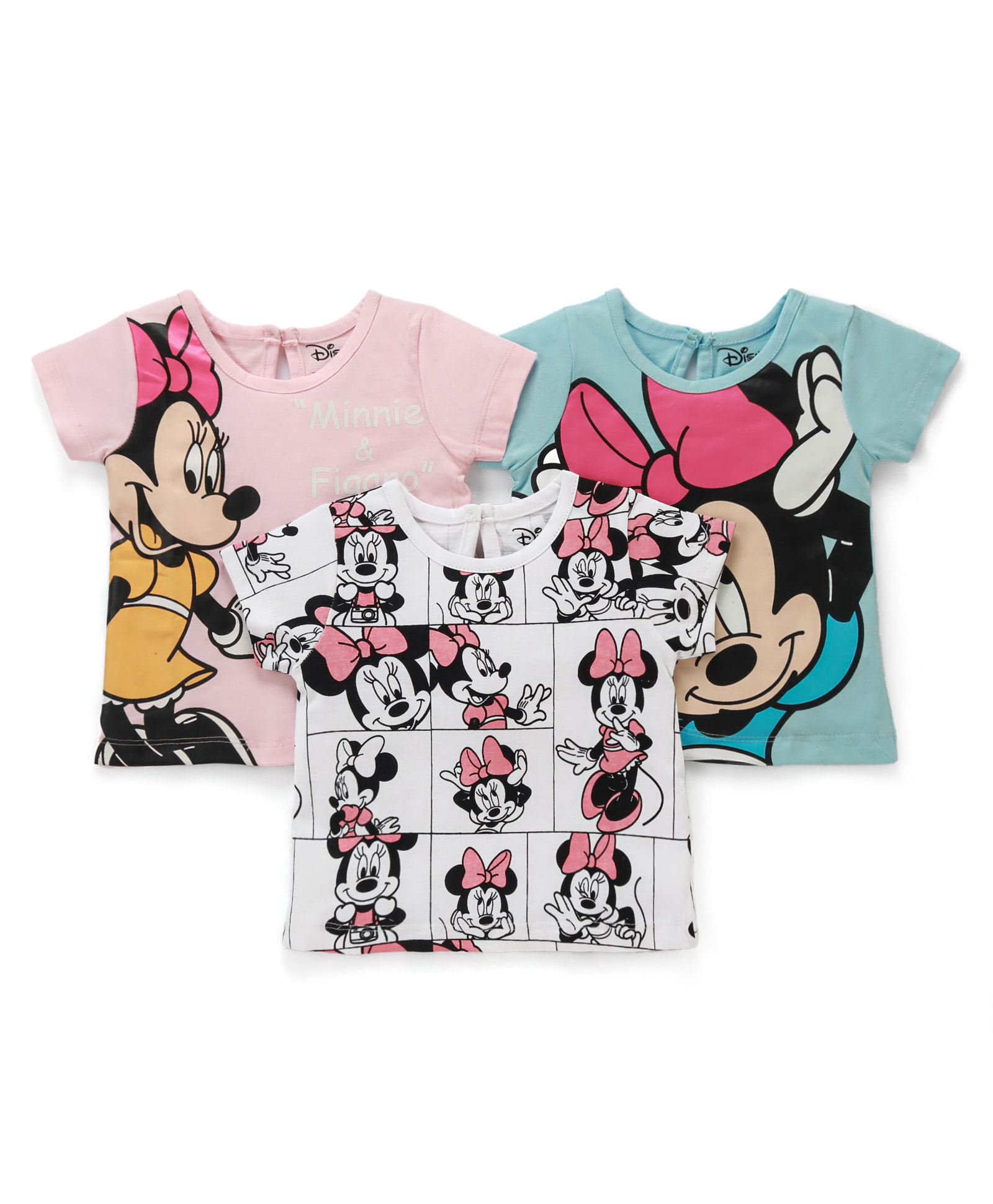 Babyhug Disney Cotton Knit Half Sleeves T-Shirt with Minnie Mouse Family Graphics Pack of 3 - Multicolor-picture-19
