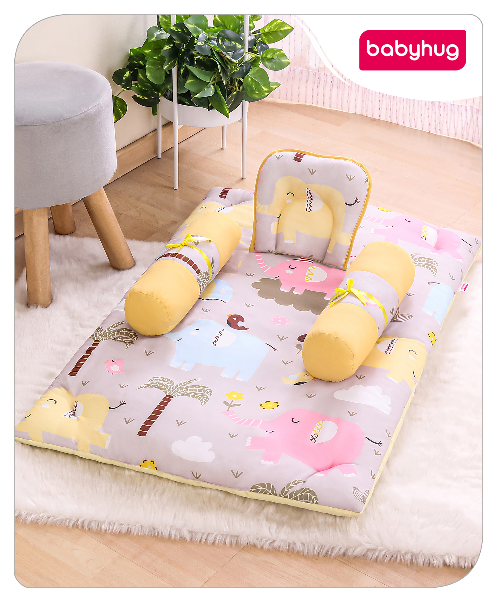 Babyhug Cotton Bedding Set Elephant Print - Beige