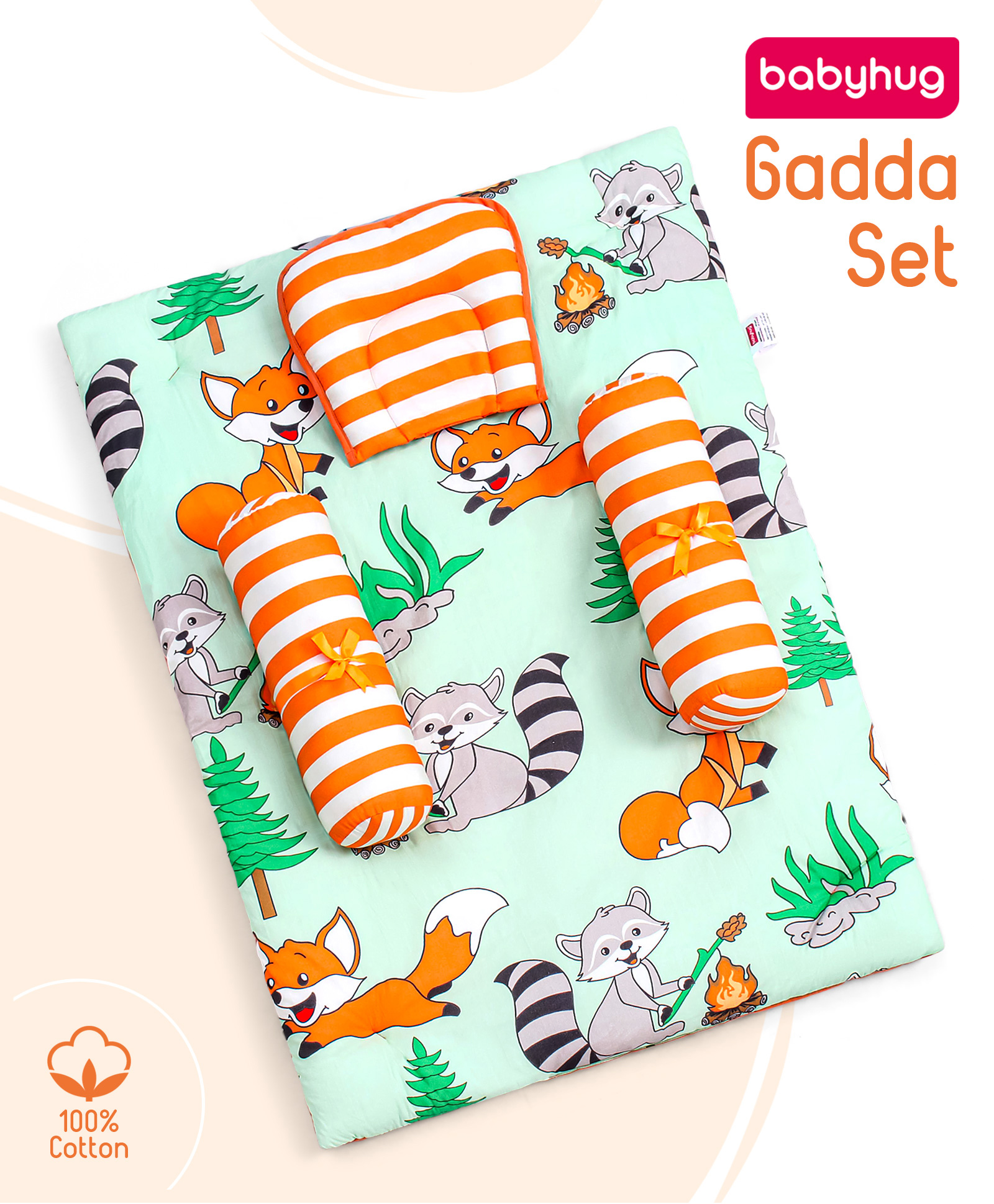 Babyhug Cotton Bedding Set Fox Print- Pista Green-picture-18