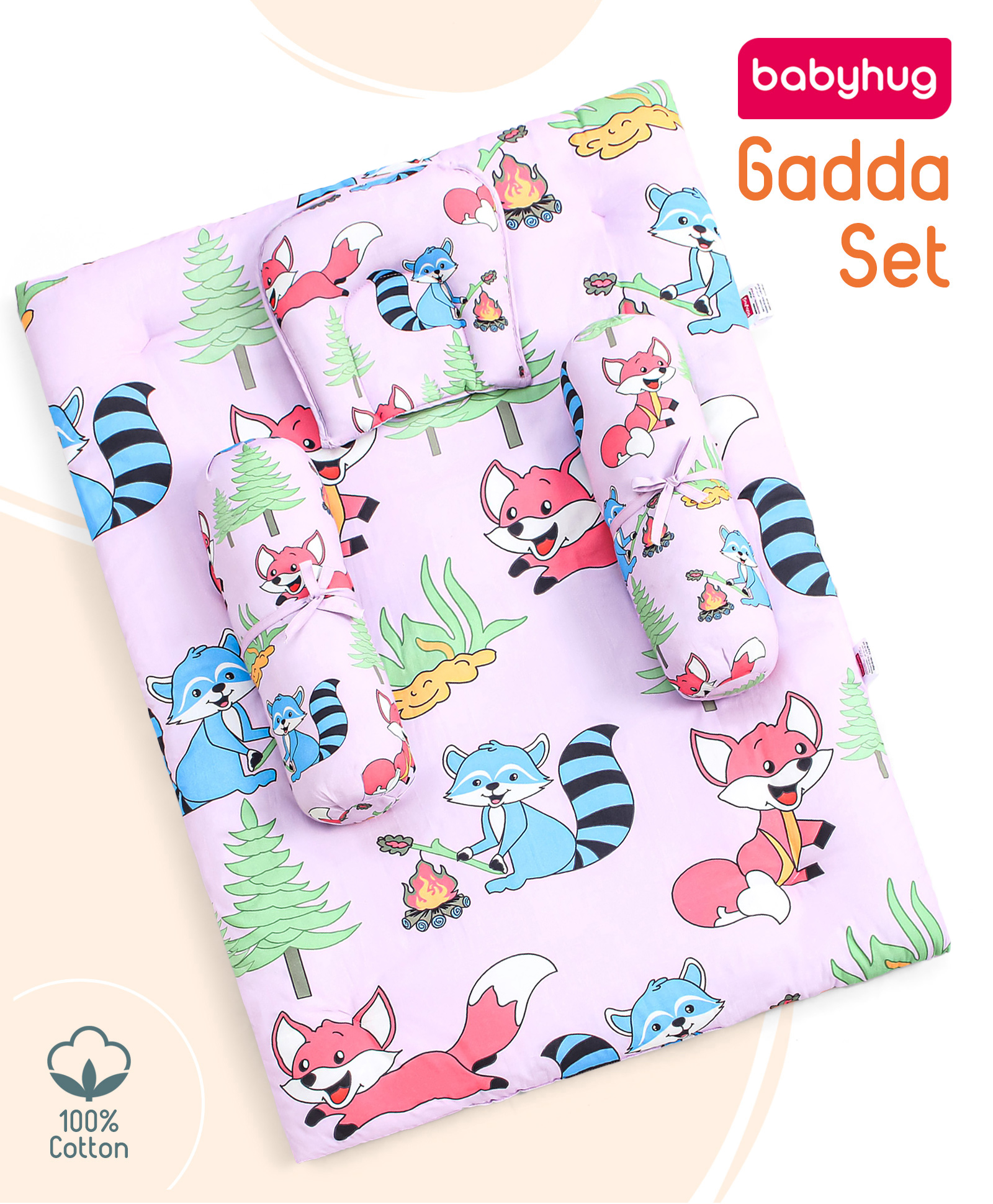 Babyhug Cotton Bedding Set Fox Print- Lilac-picture-17