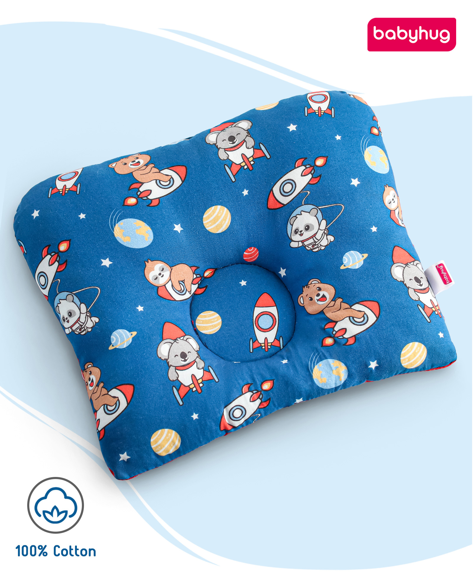 Babyhug Rectangular Head Shaping Neck Pillow Astronaut Animal Print- Blue-image-42