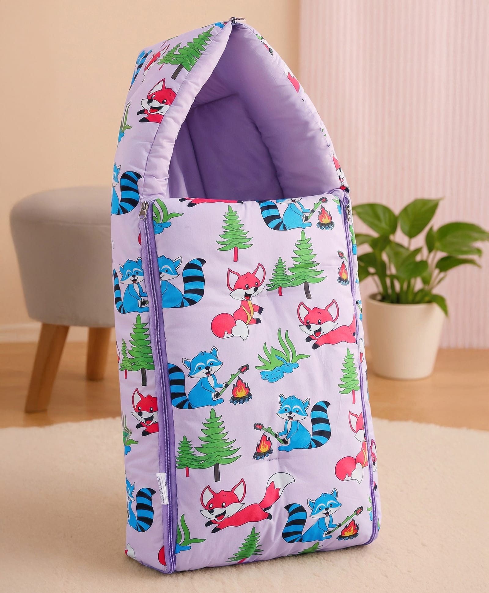 Babyhug Cotton Sleeping Bag Cum Carry Nest Fox Print- Lilac-image-31