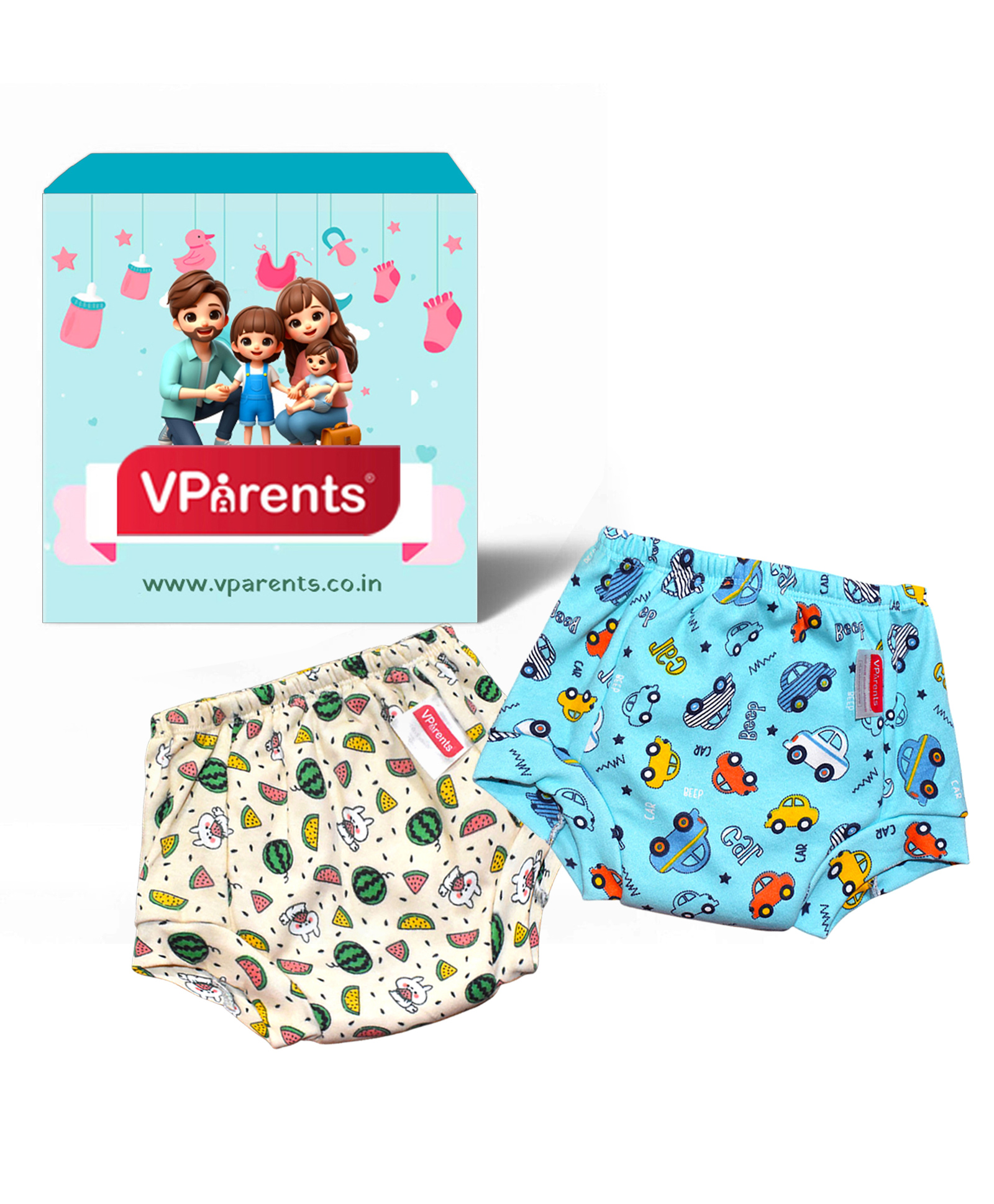 VParents Padded Underwear for Babies and Toddlers with 3 Layers of Cotton Padding Potty Training  Pull Up & Diaper-Free Time Pack of 2 (1 - 2 years ) (Print may vary)-picture-14
