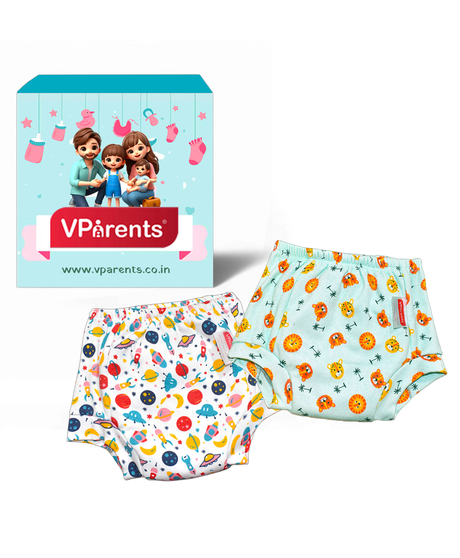 VParents Padded Underwear for Babies and Toddlers with 3 Layers of Cotton Padding Potty Training  Pull Up & Diaper-Free Time Pack of 2 (1 - 2 years ) (Print may vary)-picture-21