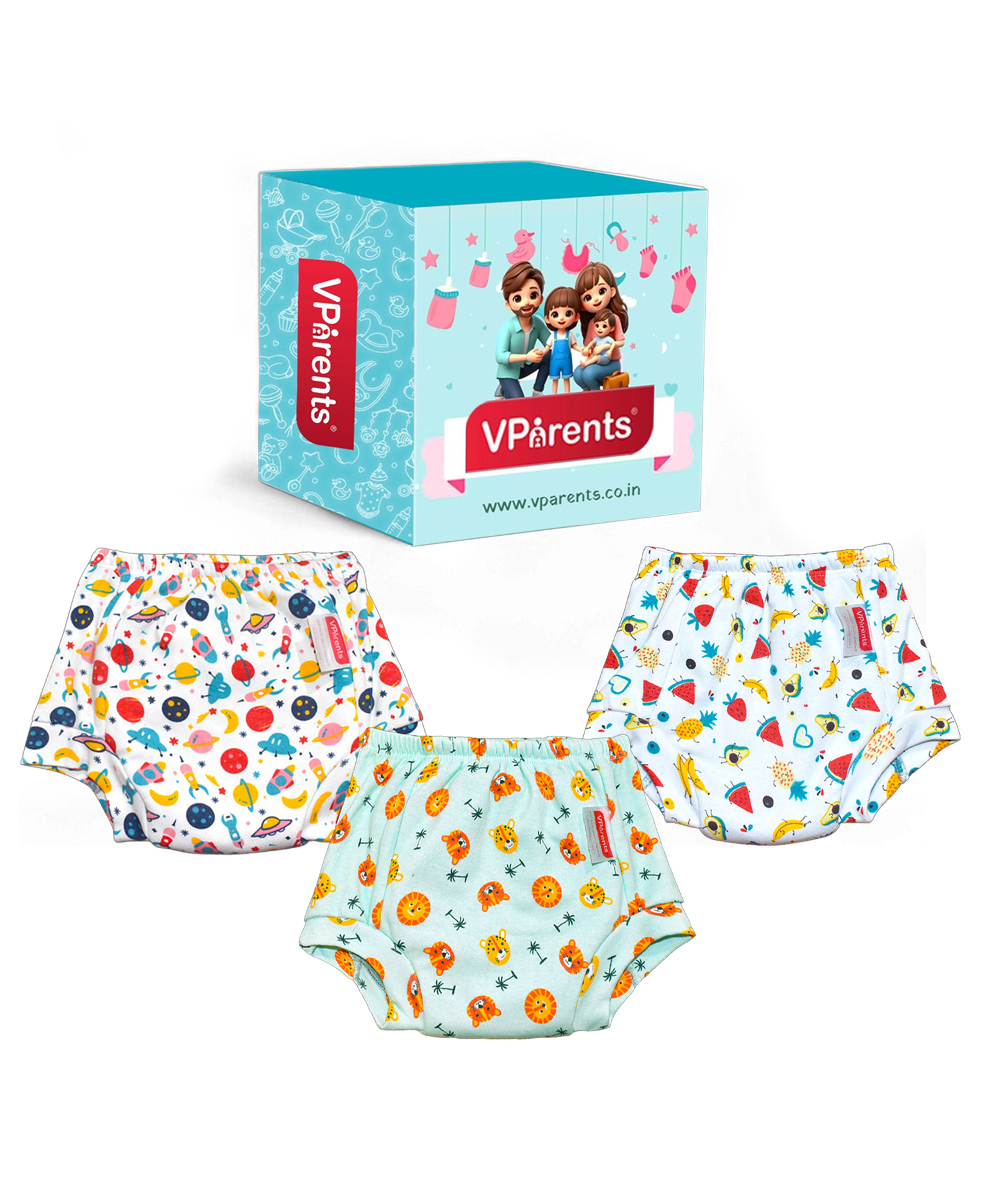 VParents Padded Underwear for Babies and Toddlers with 3 Layers of Cotton Padding Potty Training  Pull Up & Diaper-Free Time Pack of 3 (6 -12 months) (Print may vary)-picture-22