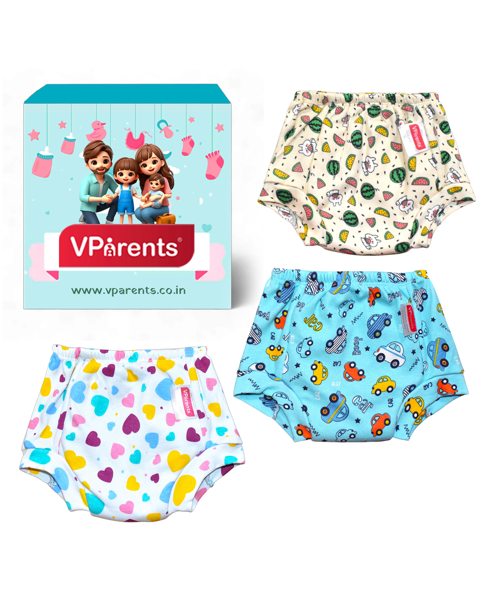 VParents Padded Underwear for Babies and Toddlers with 3 Layers of Cotton Padding Potty Training  Pull Up & Diaper-Free Time Pack of 3 (1 - 2 YEARS) (Print may vary)-picture-26