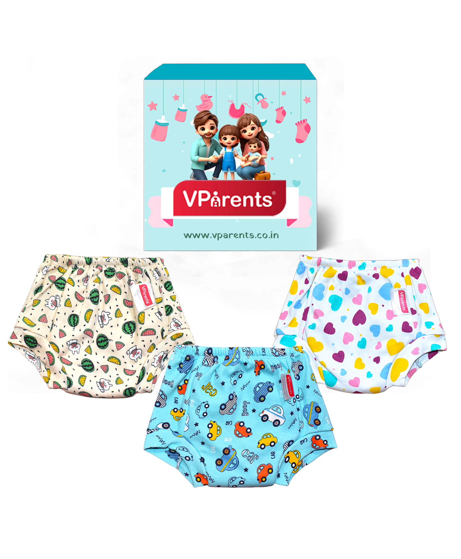 VParents Padded Underwear for Babies and Toddlers with 3 Layers of Cotton Padding Potty Training  Pull Up & Diaper-Free Time Pack of 3 (2 - 3 YEARS ) (Print may vary)-picture-17