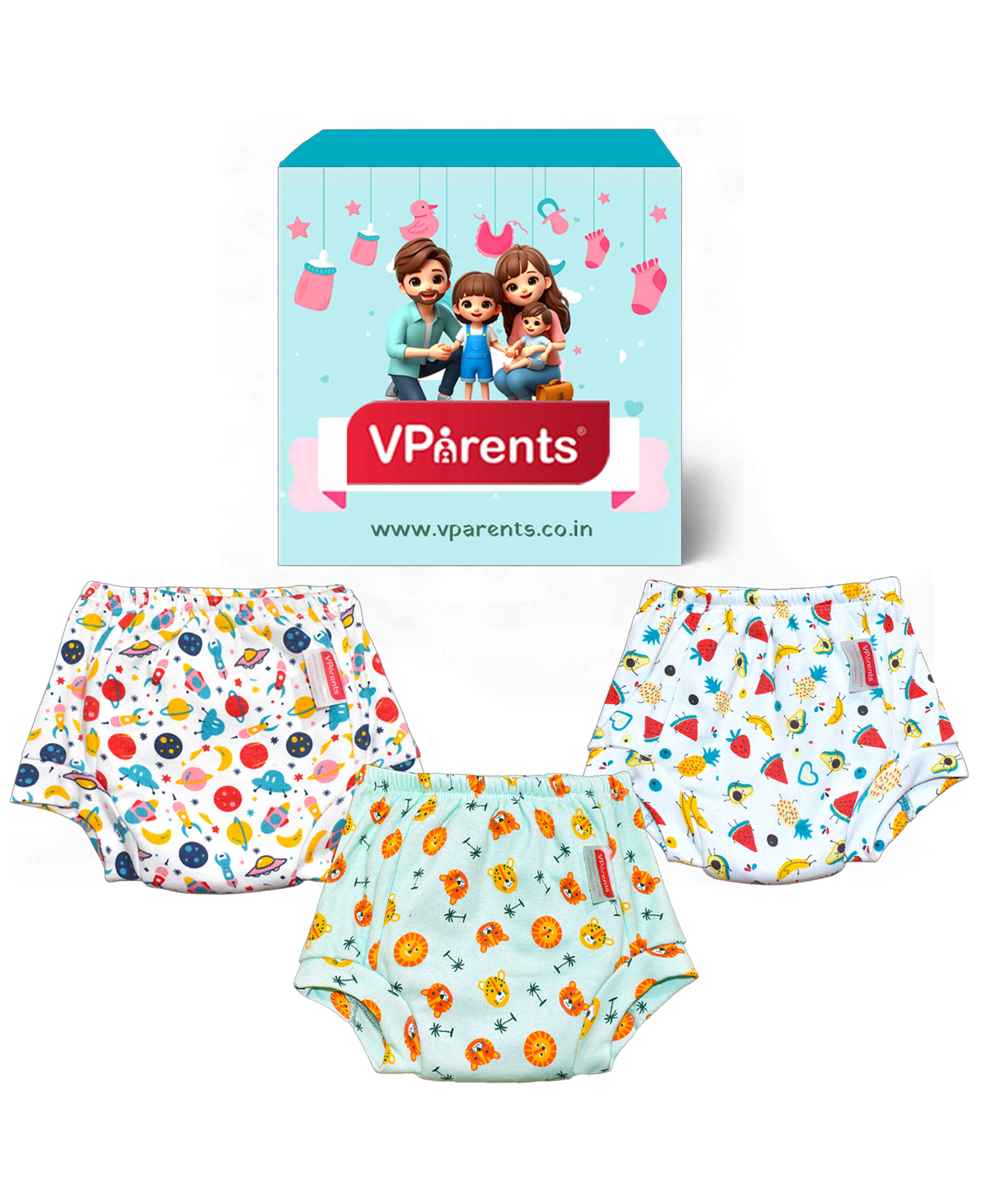 VParents Padded Underwear for Babies and Toddlers with 3 Layers of Cotton Padding Potty Training  Pull Up & Diaper-Free Time Pack of 3 (2 - 3 YEARS ) (Print may vary)-picture-39