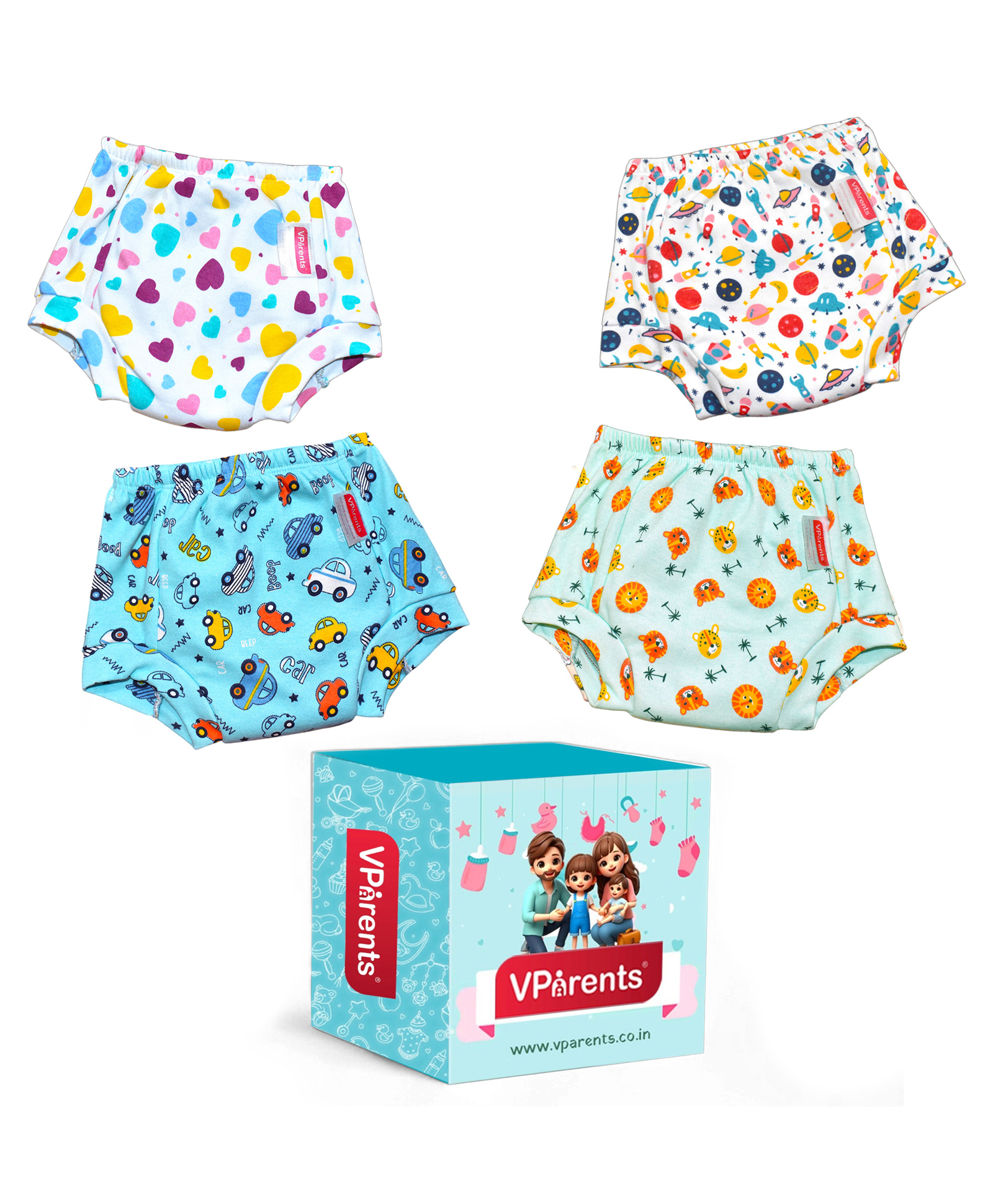 VParents Padded Underwear for Babies and Toddlers with 3 Layers of Cotton Padding Potty Training  Pull Up & Diaper-Free Time Pack of 4 (6 -12 months)( Print may vary)-picture-2