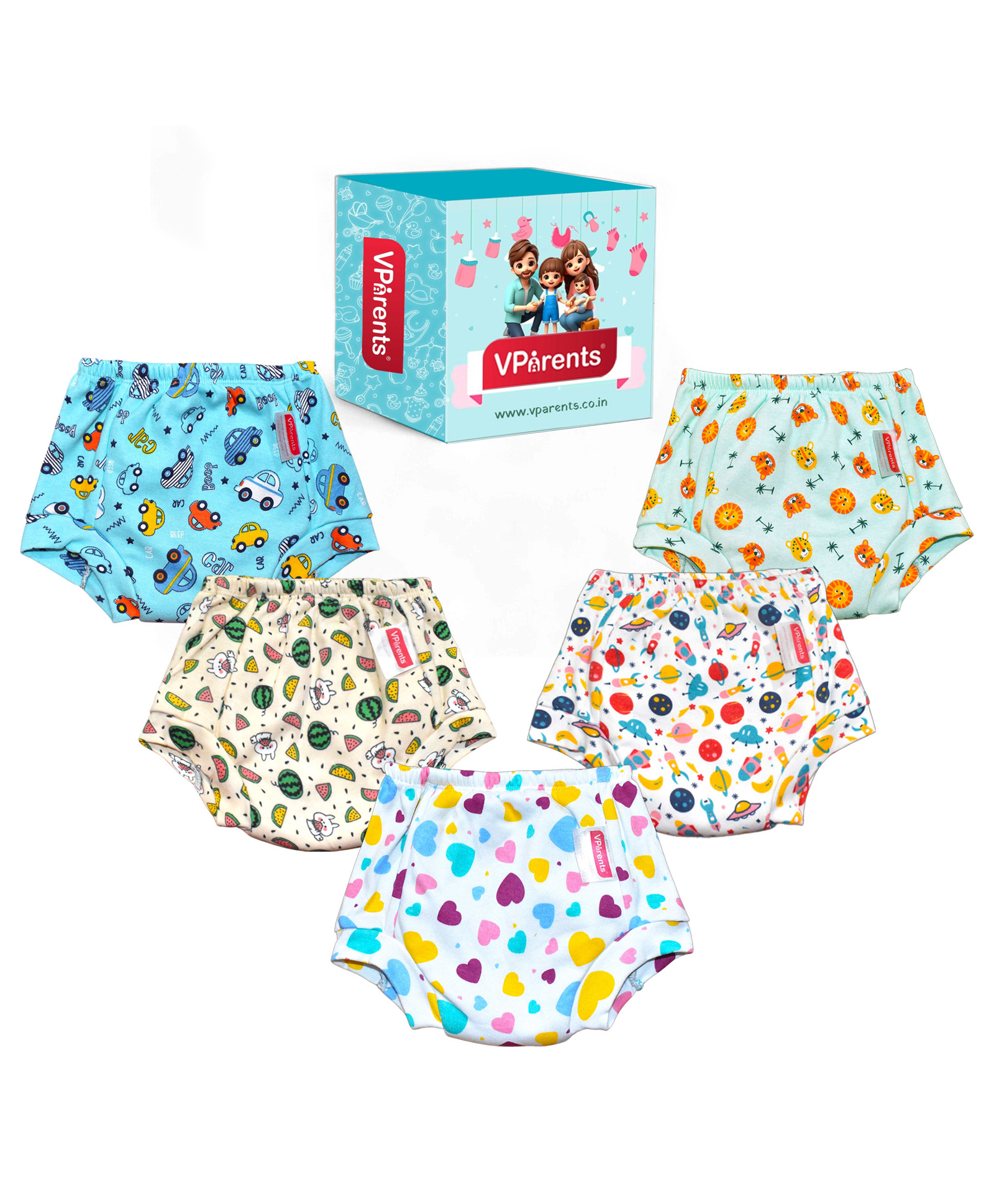VParents Padded Underwear for Babies and Toddlers with 3 Layers of Cotton Padding Potty Training  Pull Up & Diaper-Free Time Pack of 5 (2 - 3 YEARS ) ( Print may vary)-picture-32