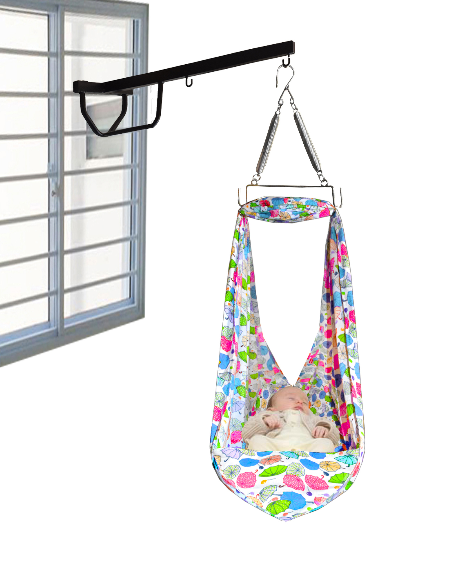 VParents Chunky Baby Swing Cradle with Spring and Metal Window Cradle Hanger (Blue)-picture-17