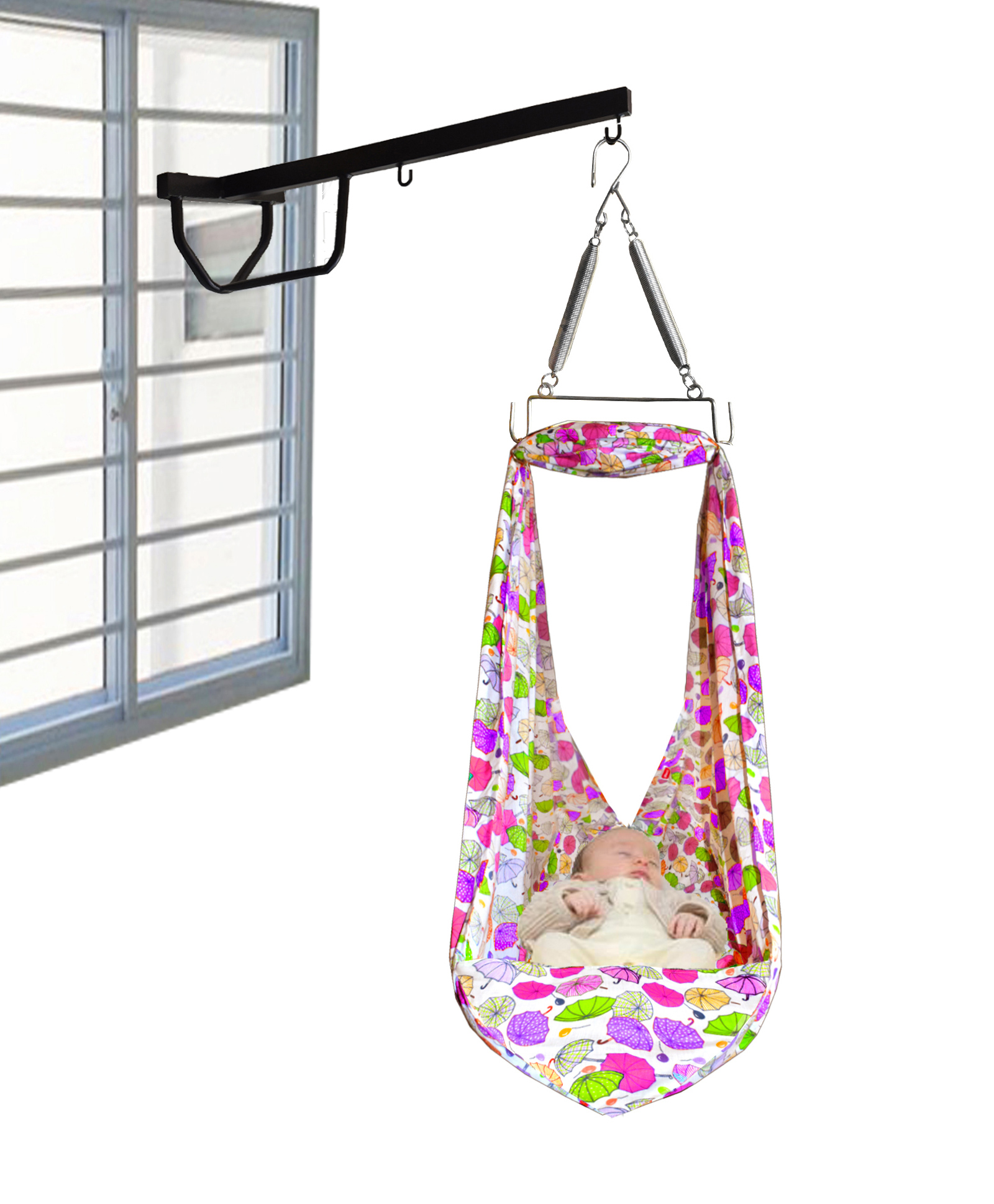 VParents Chunky Baby Swing Cradle with Spring and Metal Window Cradle Hanger (Pink)-picture-17