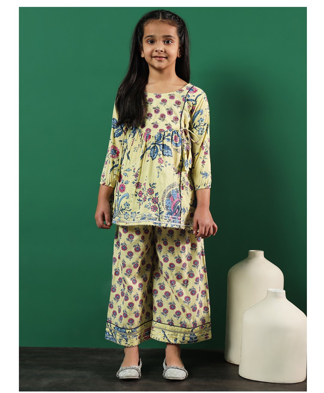 READIPRINT Cotton Three  Fourth Sleeves Floral Printed  Kurta  And Palazzo  - Yellow-picture-44