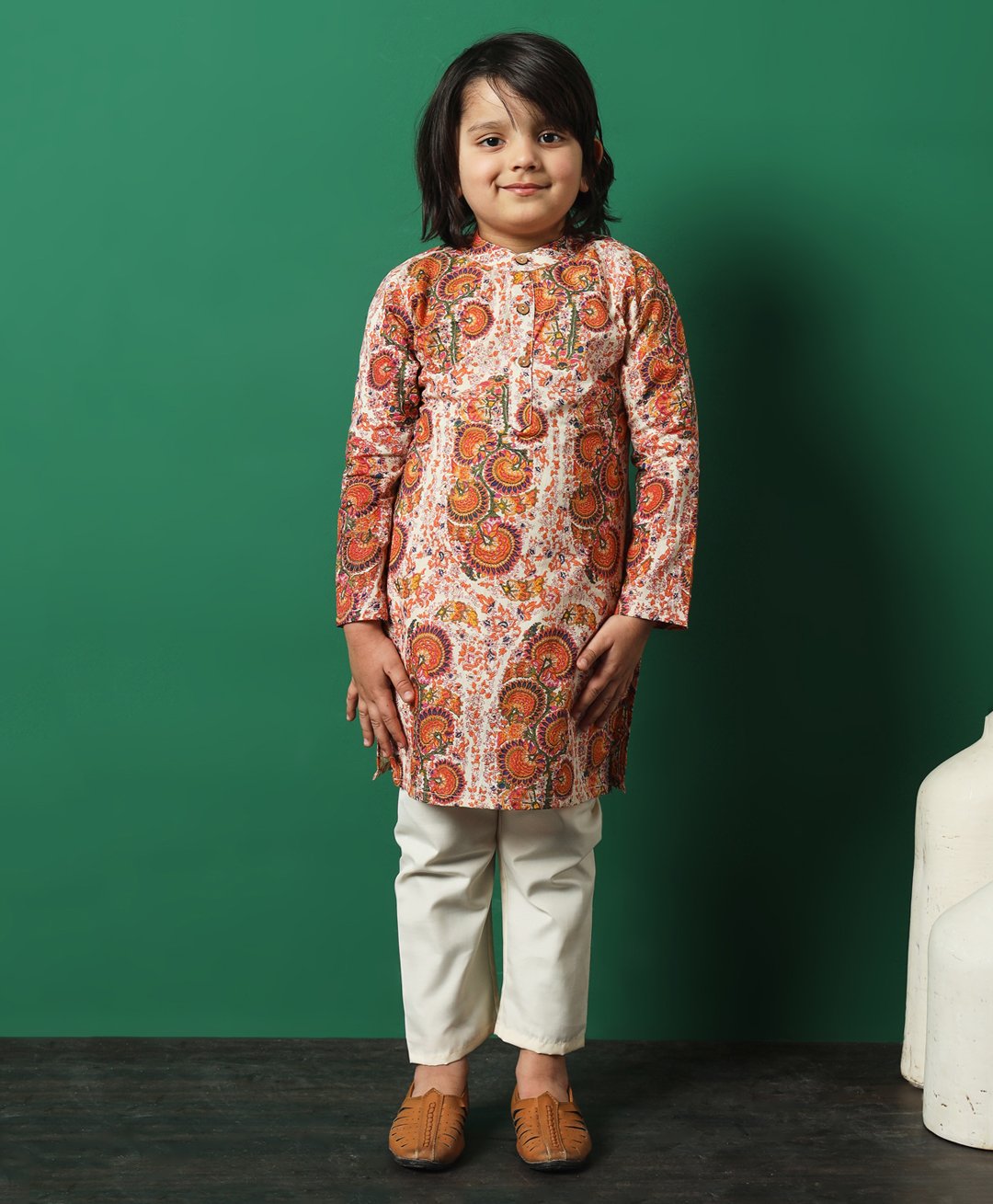 READIPRINT Full Sleeves Seamless Floral Printed Cotton Kurta With Pyjama - Multi Colour-image-2