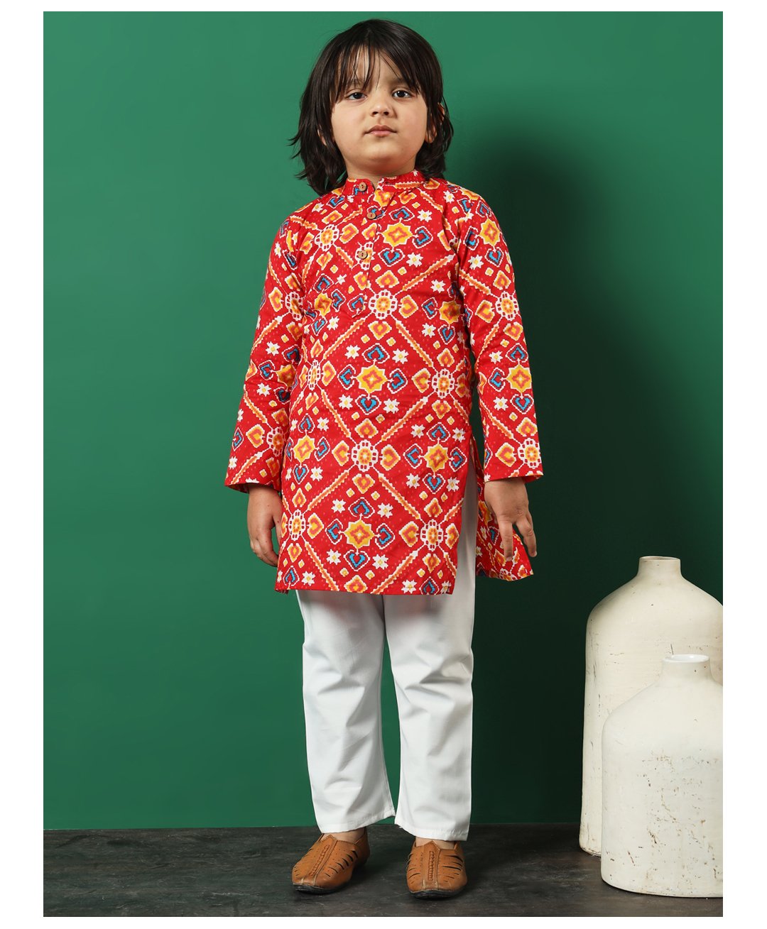 READIPRINT Full Sleeves Abstract Designed Cotton Kurta With Pyjama - Red-picture-25